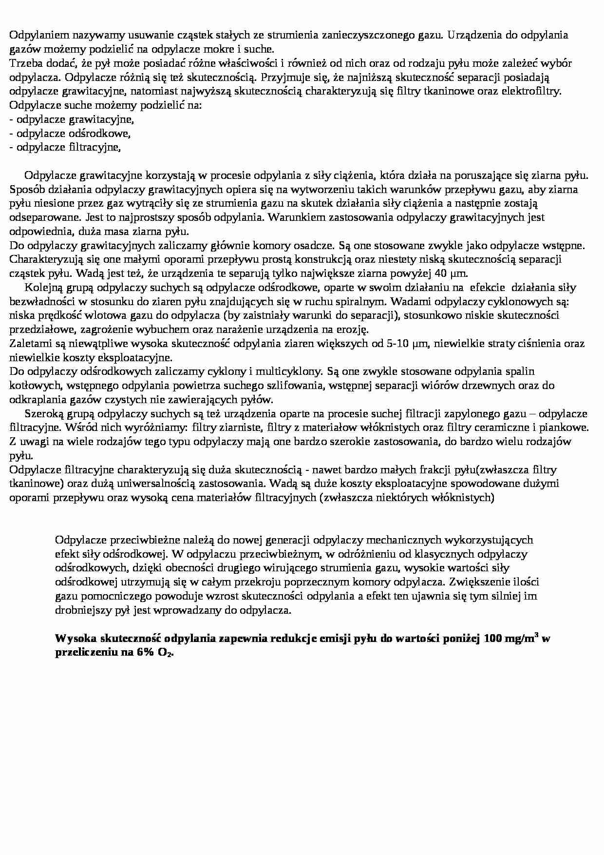 Odpylacz przeciwbieżny-opracowanie - strona 1