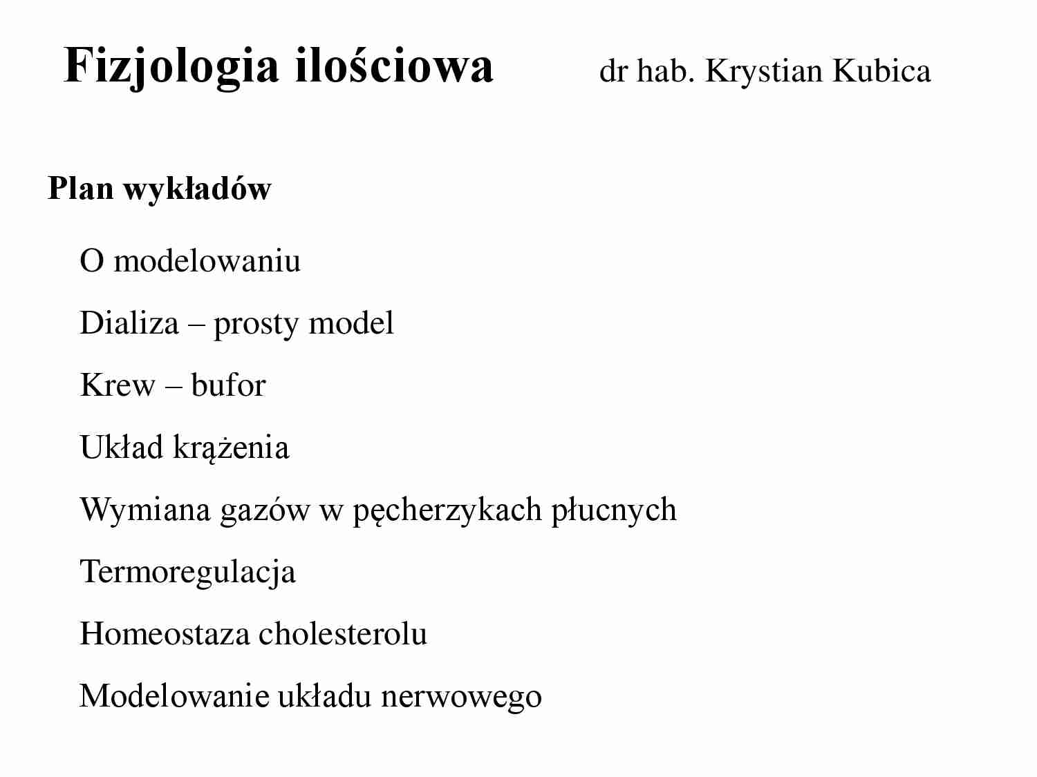 Fizjologia ilościowa - sylabus - strona 1