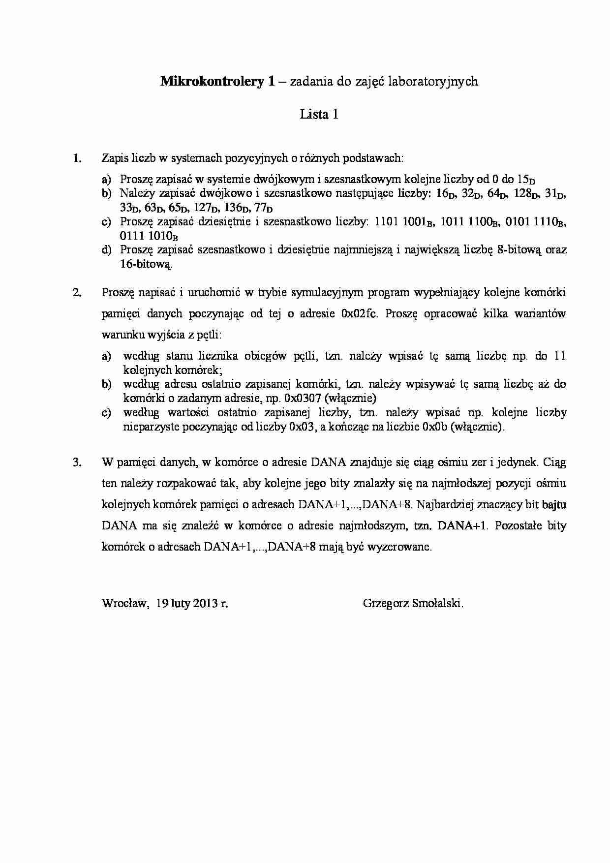 Zadania do laboratorium - strona 1