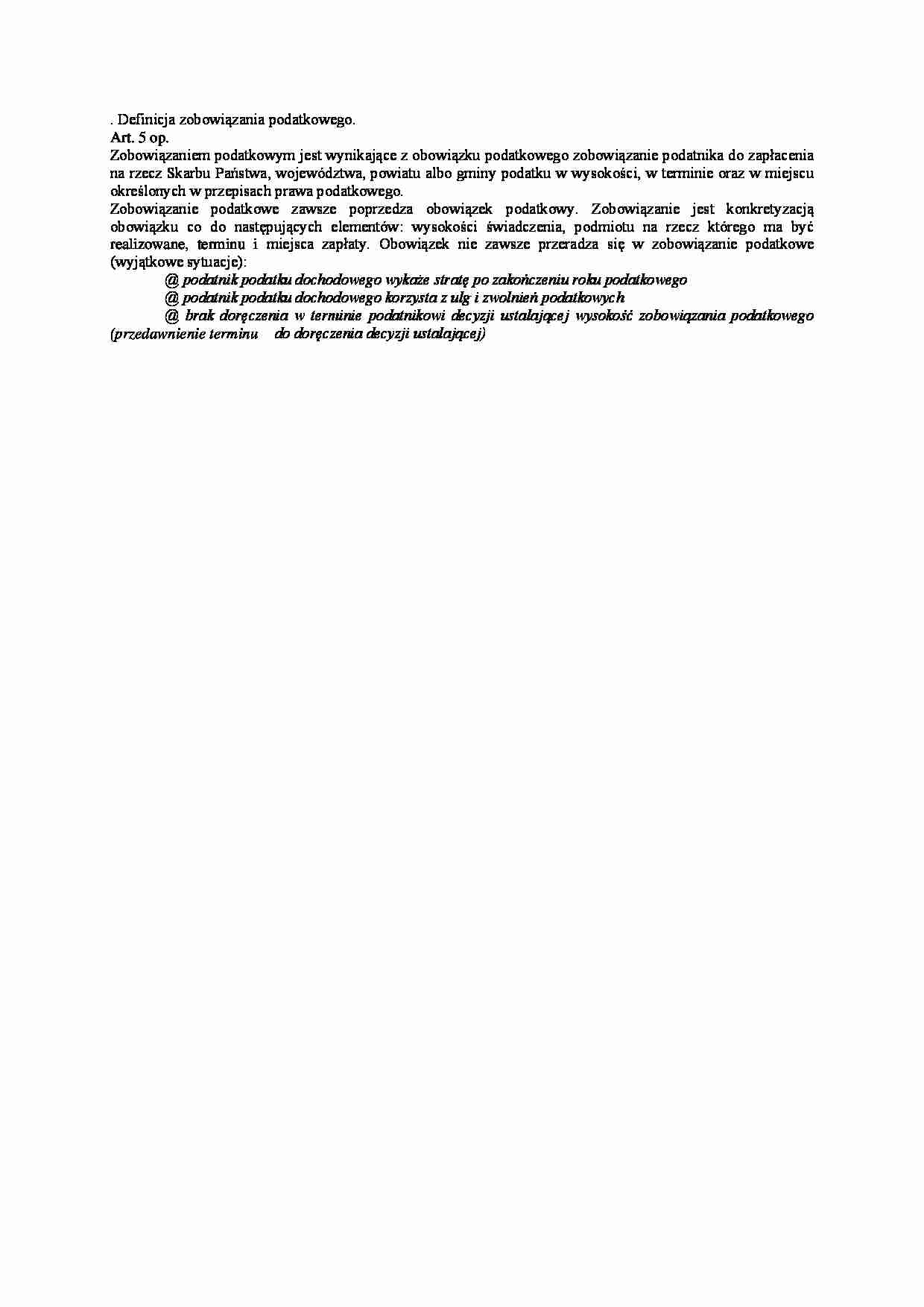 Definicja zobowiązania podatkowego - omówienie - strona 1