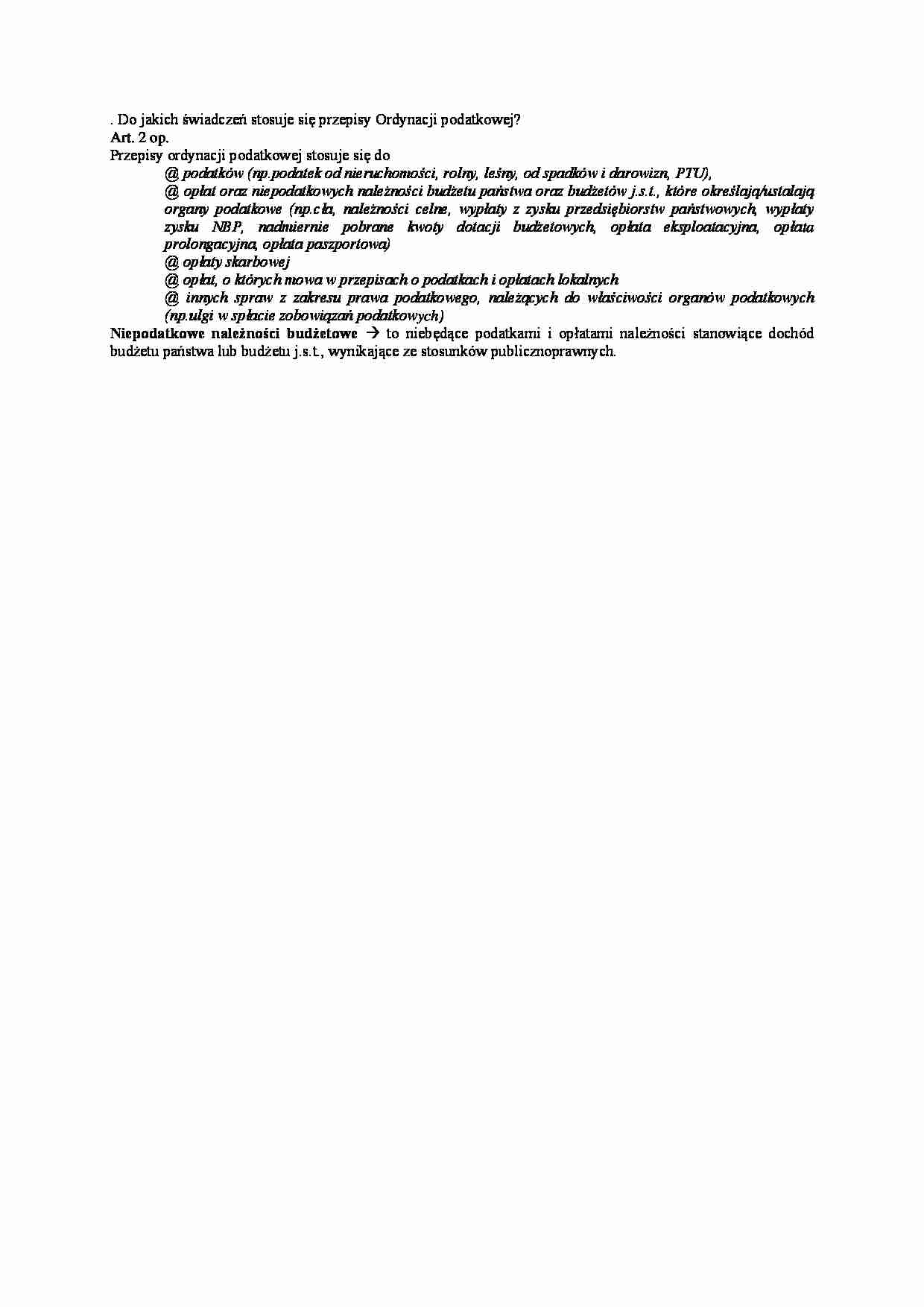  świadczenia  przepisów Ordynacji podatkowej - omówienie - strona 1