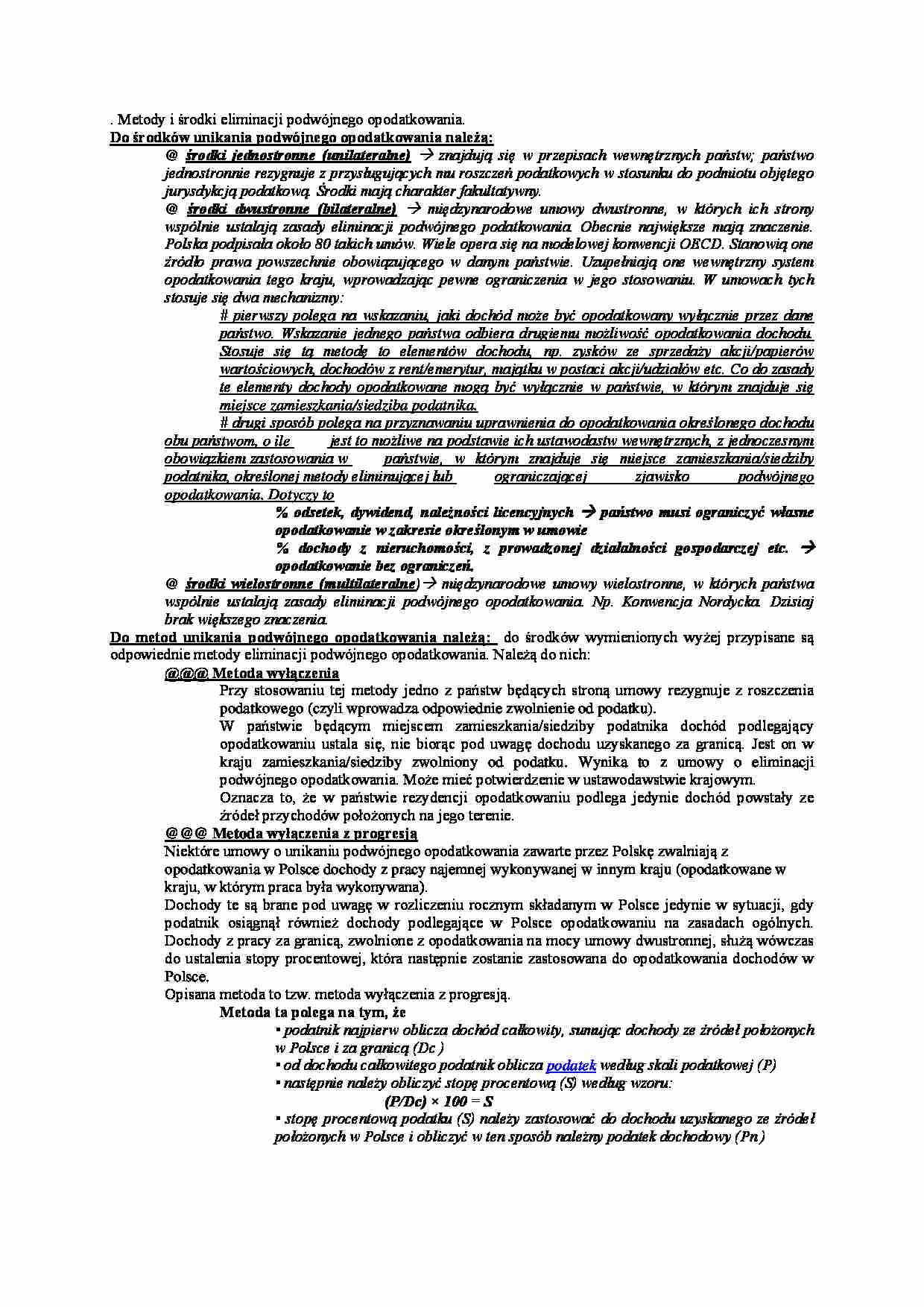 Metody i środki eliminacji podwójnego opodatkowania - omówienie - strona 1