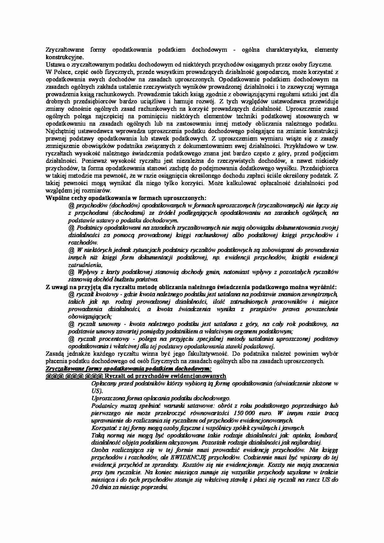 Zryczałtowane formy opodatkowania podatkiem dochodowym - omówienie - strona 1