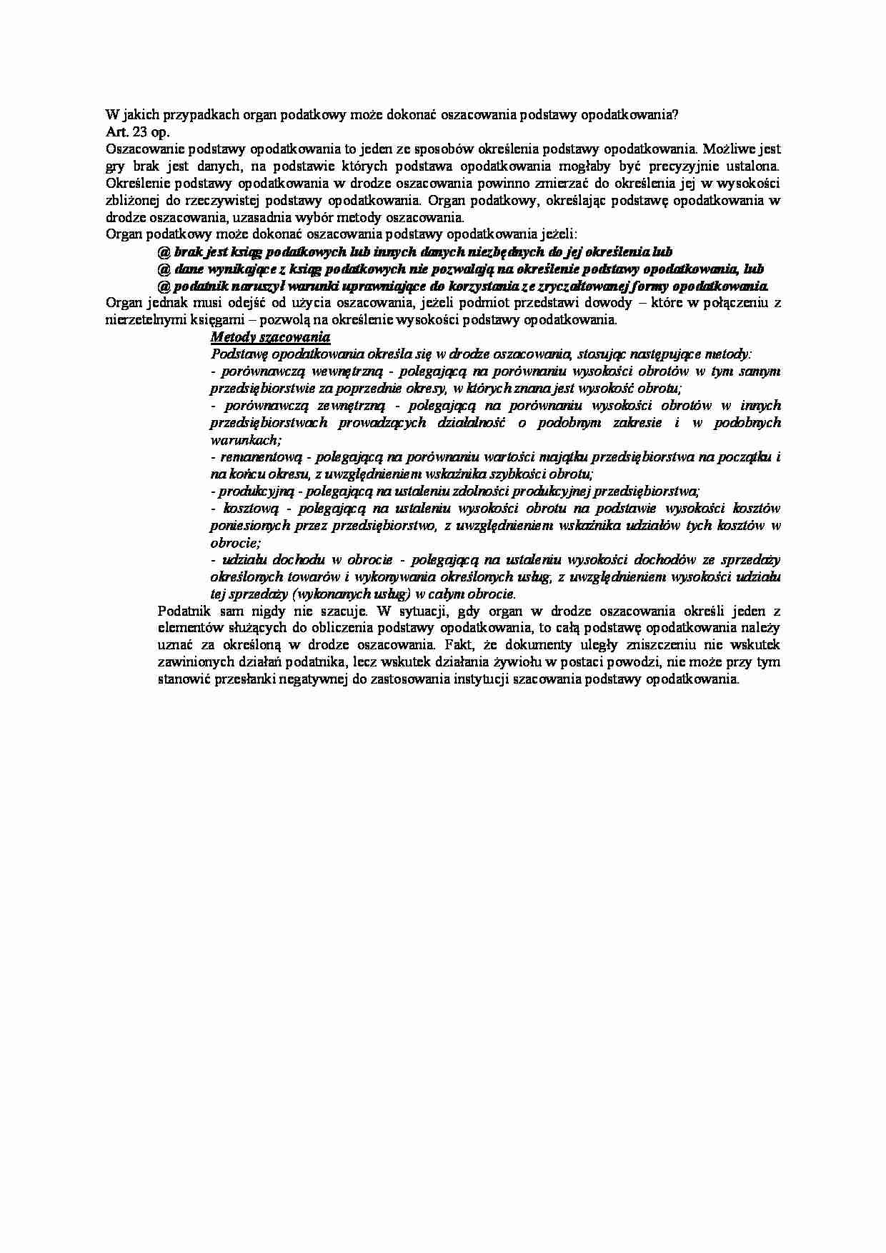 oszacowania podstawy opodatkowania - omówienie - strona 1
