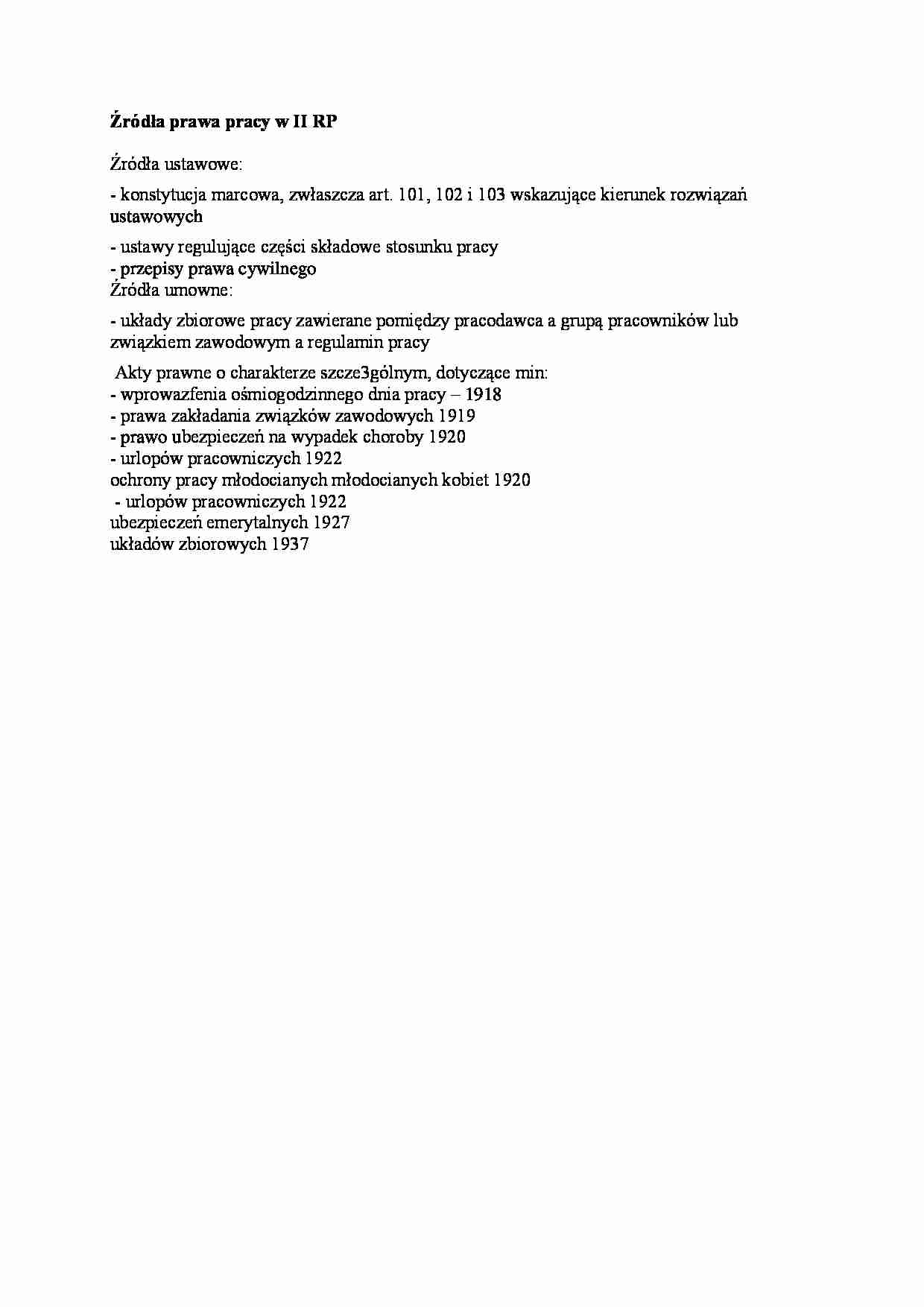 Źródła prawa pracy w II RP - omówienie - strona 1