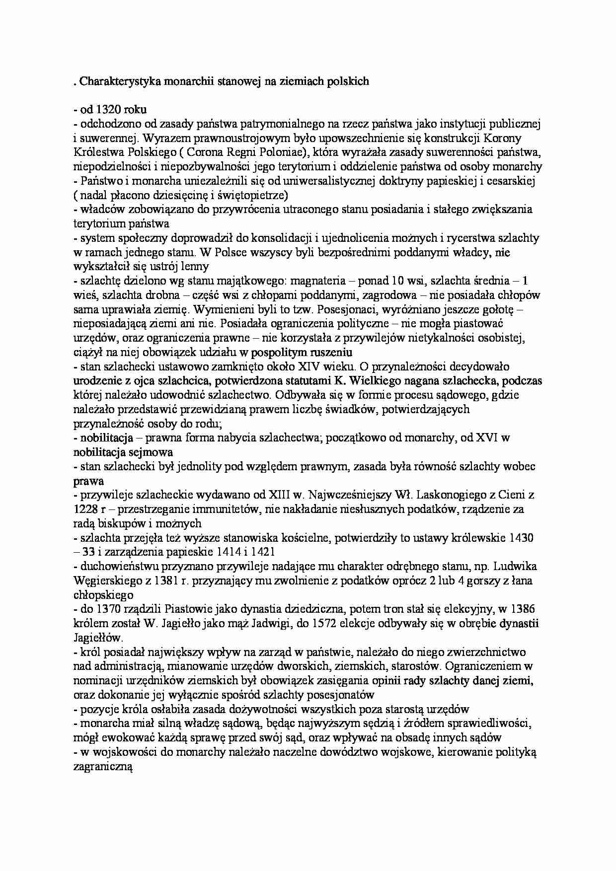 charakterystyka monarchii stanowej - omówienie - strona 1