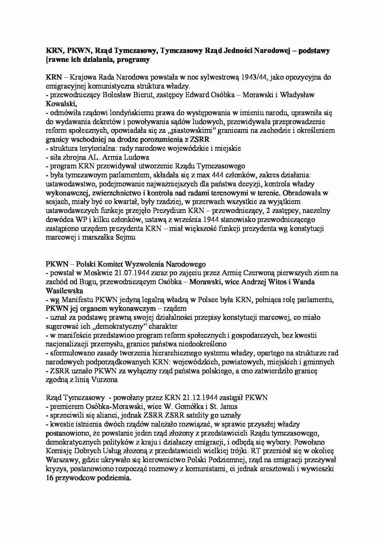KRN, PKWN, Rząd Tymczasowy - omówienie - strona 1