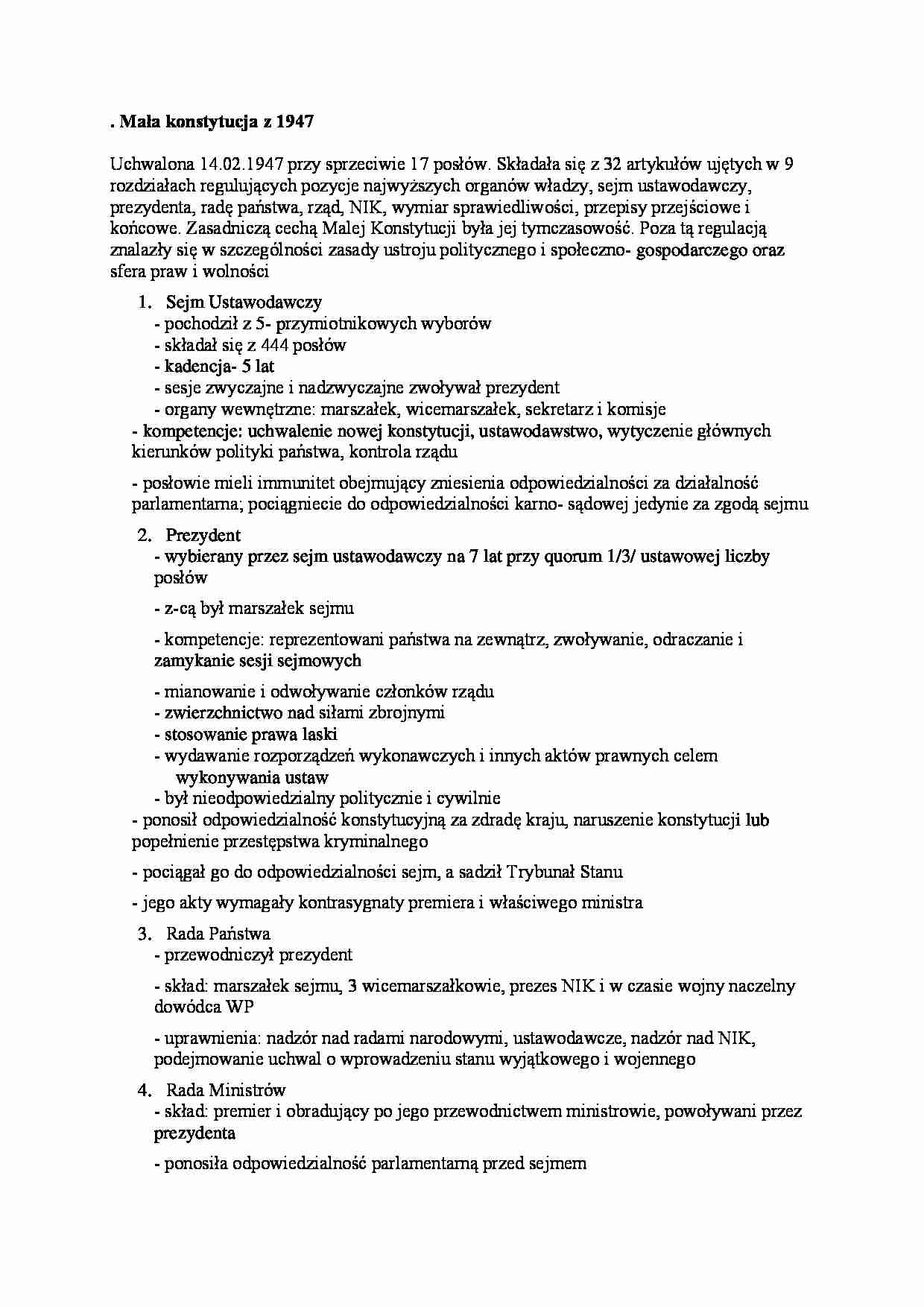 Mała konstytucja z 1947 - omówienie - strona 1