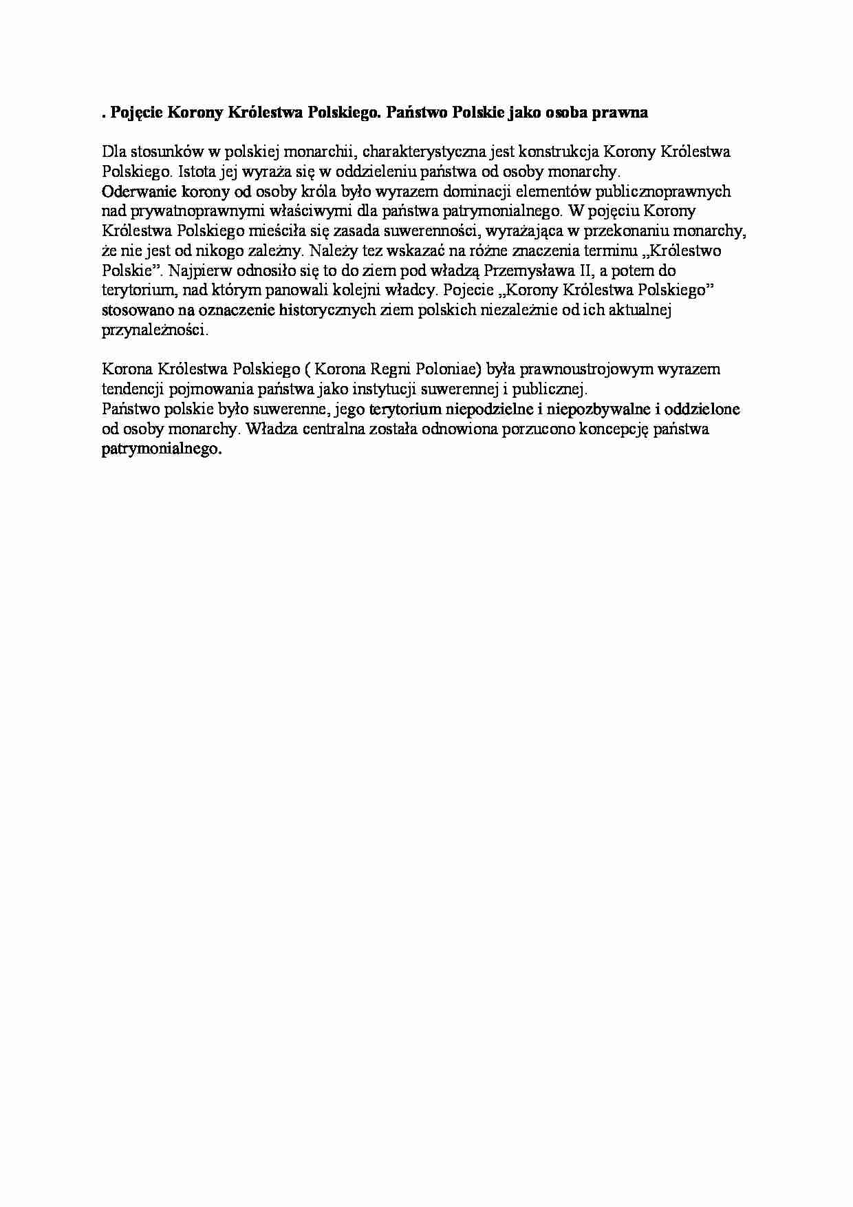 pojęcie Korony Królestwa Polskiego - omówienie  - strona 1