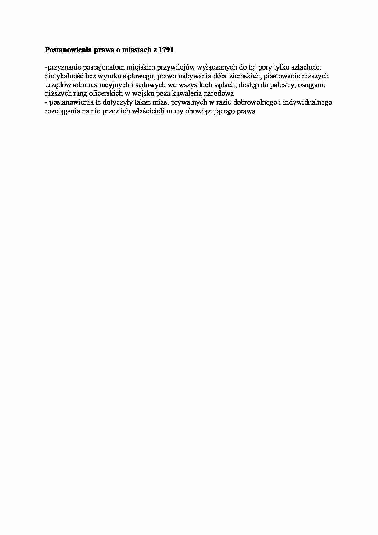 postanowienia prawa o miastach z 1791 - omówienie - strona 1