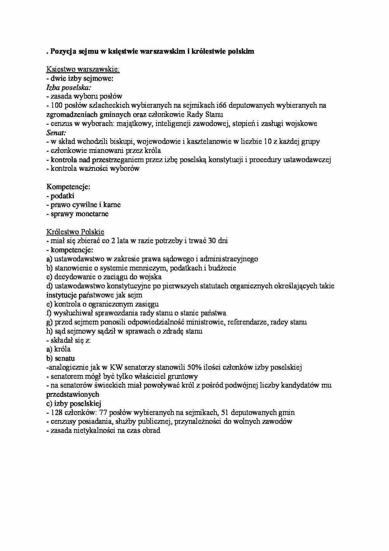 pozycja sejmu w Księstwie Warszawskim - omówienie - strona 1