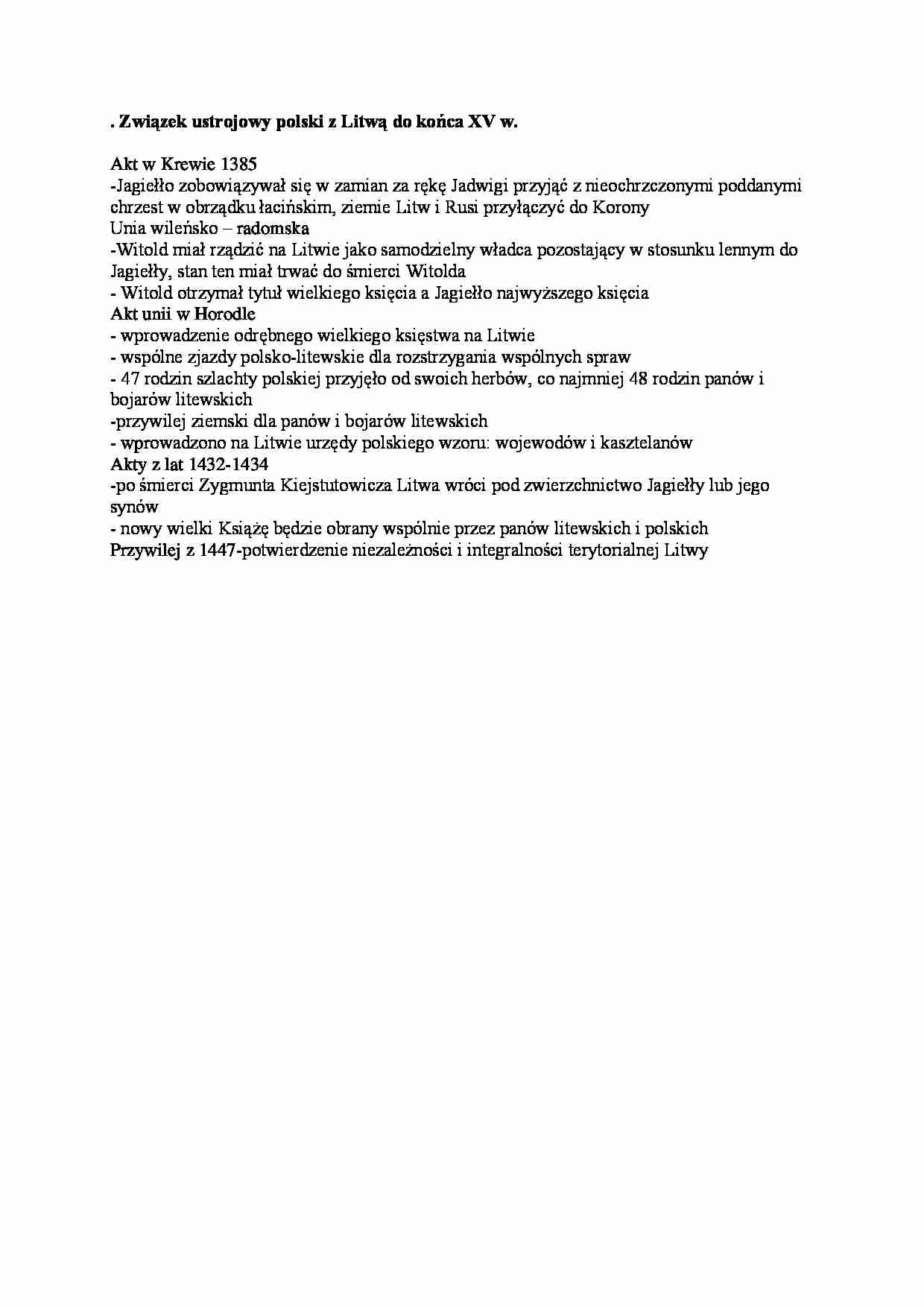 Związek ustrojowy Polski z Litwą - omówienie - strona 1