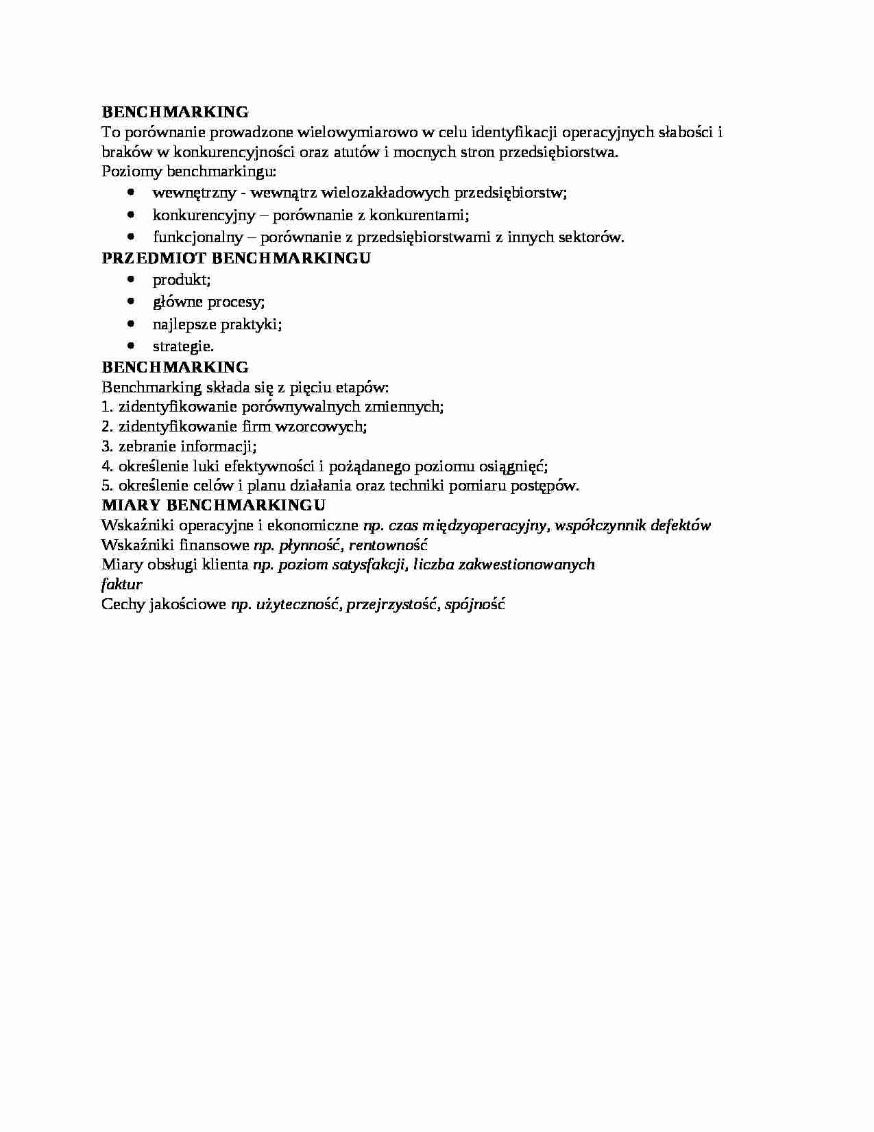 Benchmarking - omówienie - Przedsiębiorstwo - strona 1