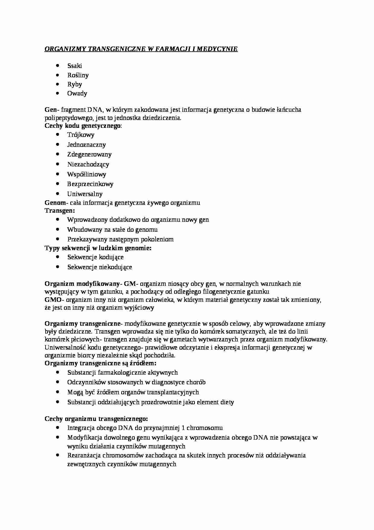 Organizmy transgeniczne w farmacji i medycynie - omówienie - strona 1