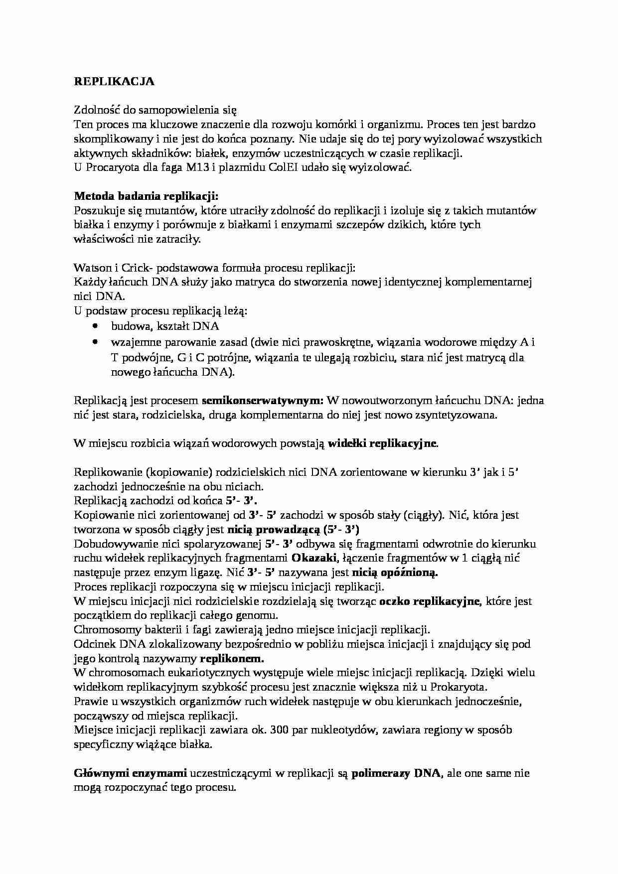 Biologia molekularna, Replikacja - omówienie - strona 1