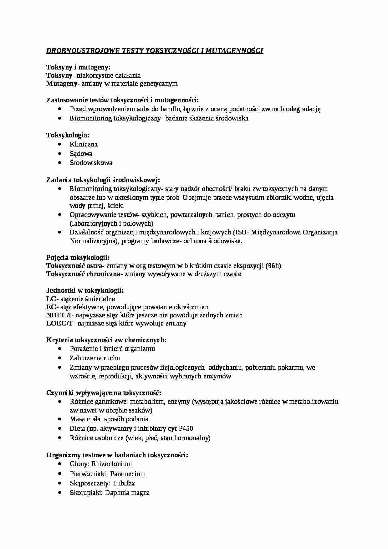 Drobnoustrojowe testy toksyczności - omówienie - strona 1