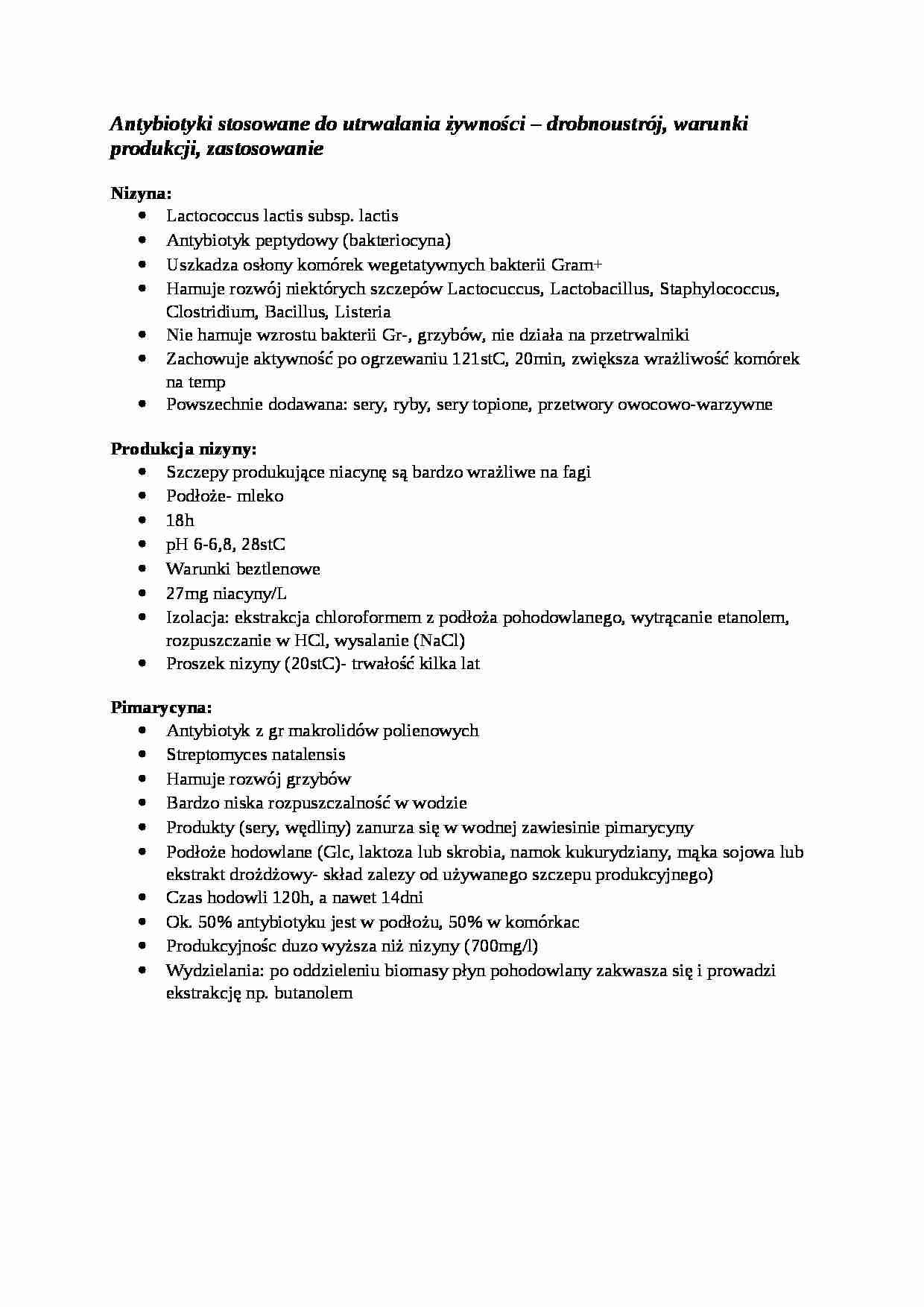  Antybiotyki stosowane do utrwalania żywności - omówienie - strona 1