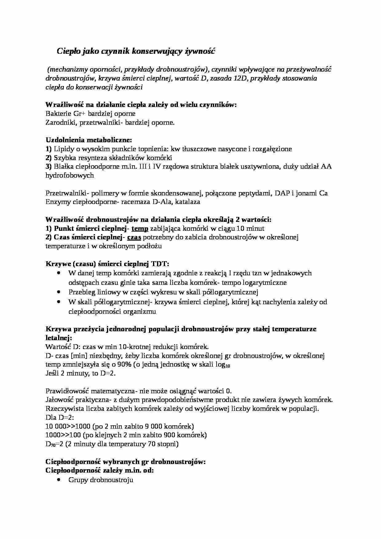  Ciepło jako czynnik konserwujący żywność - strona 1