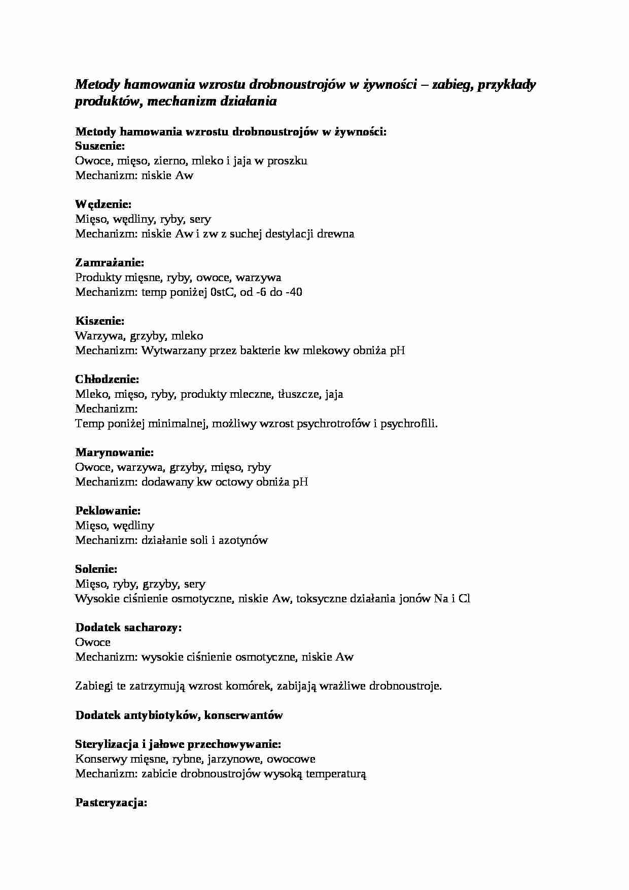  Metody hamowania wzrostu drobnoustrojów - omówienie - strona 1