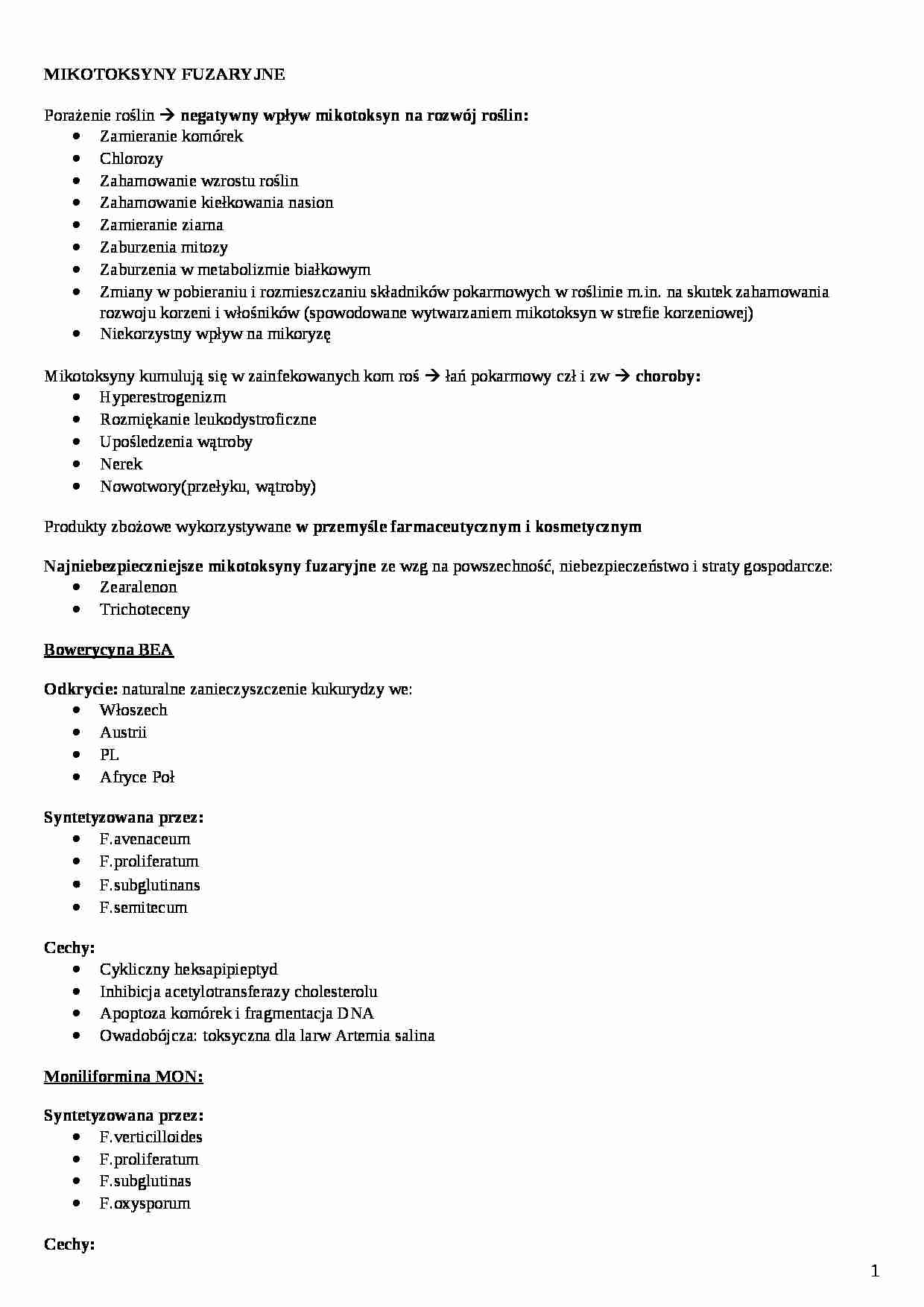  Mikotoksyny fuzaryjne - omówienie - strona 1