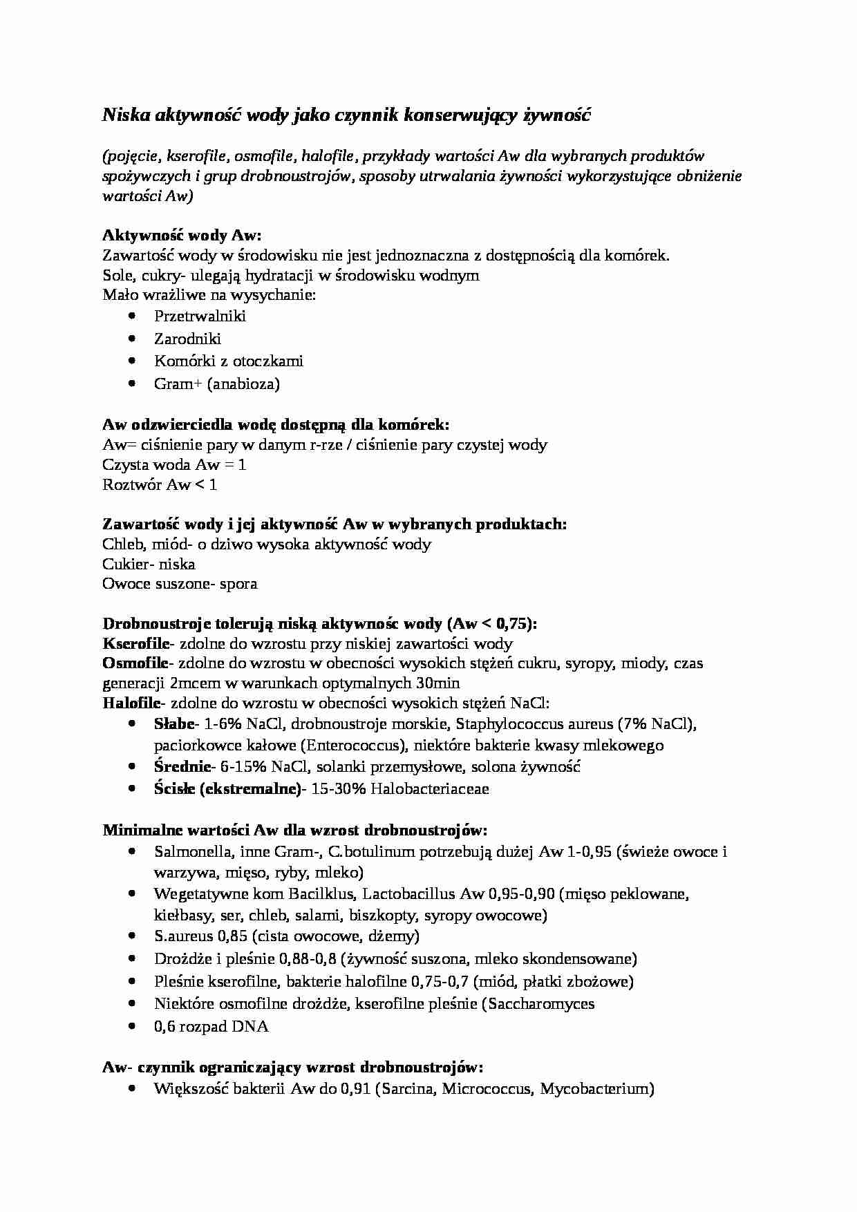 Niska aktywność wody jako czynnik konserwujący żywność - omówienie - strona 1