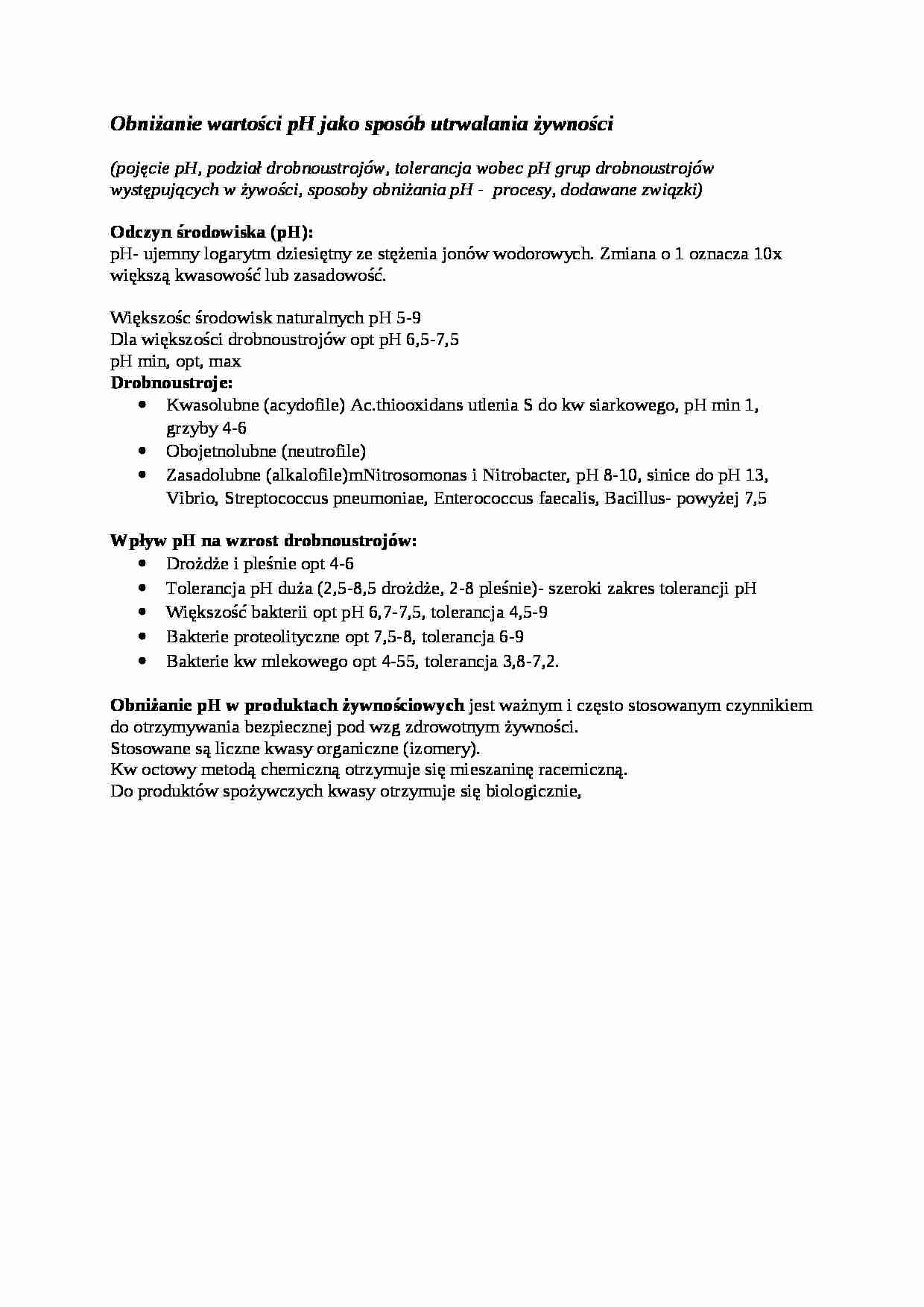 Obniżanie wartości pH jako sposób utrwalania żywności - omówienie - strona 1