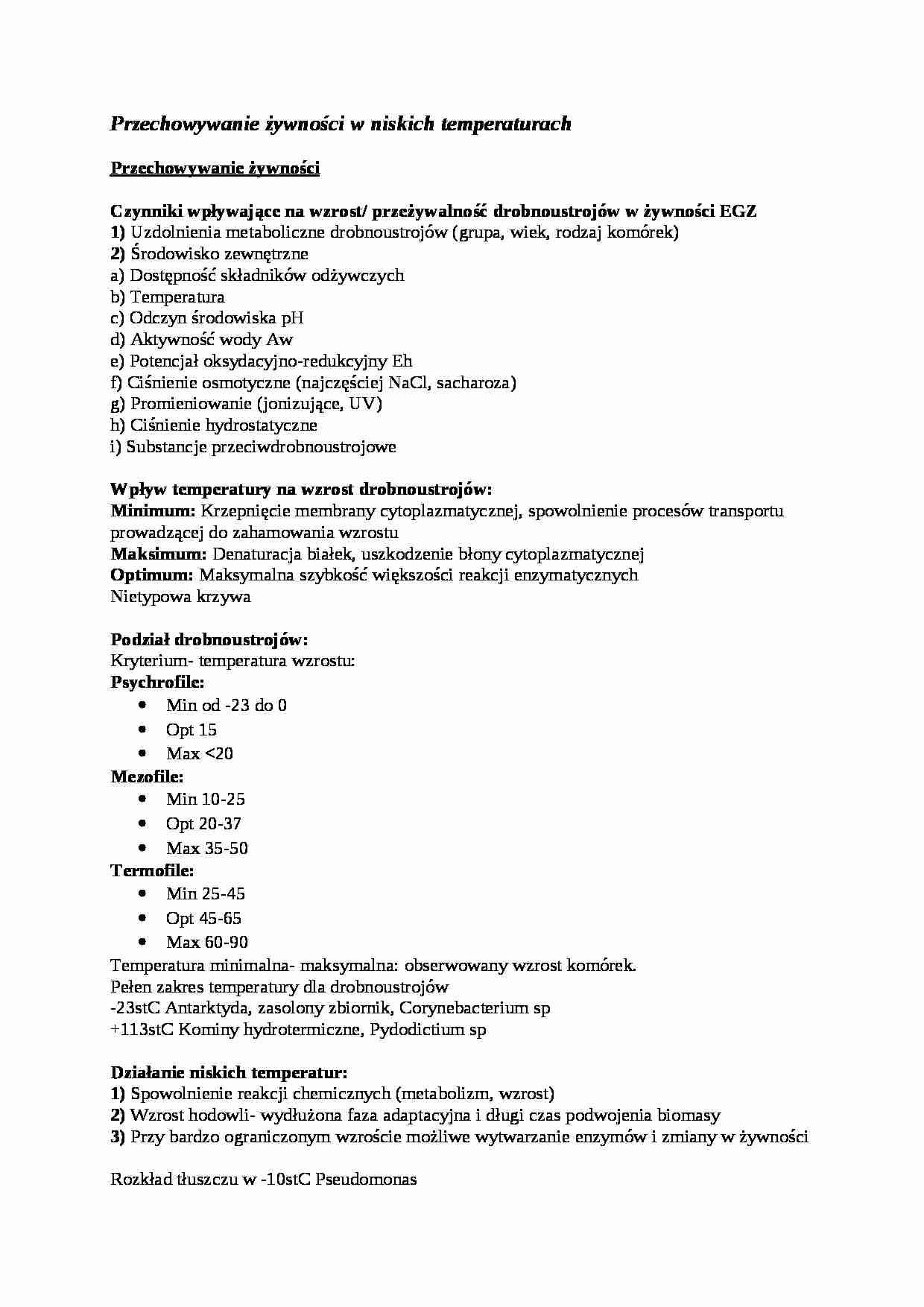 Przechowywanie żywności w niskich temperaturach - omówienie - strona 1