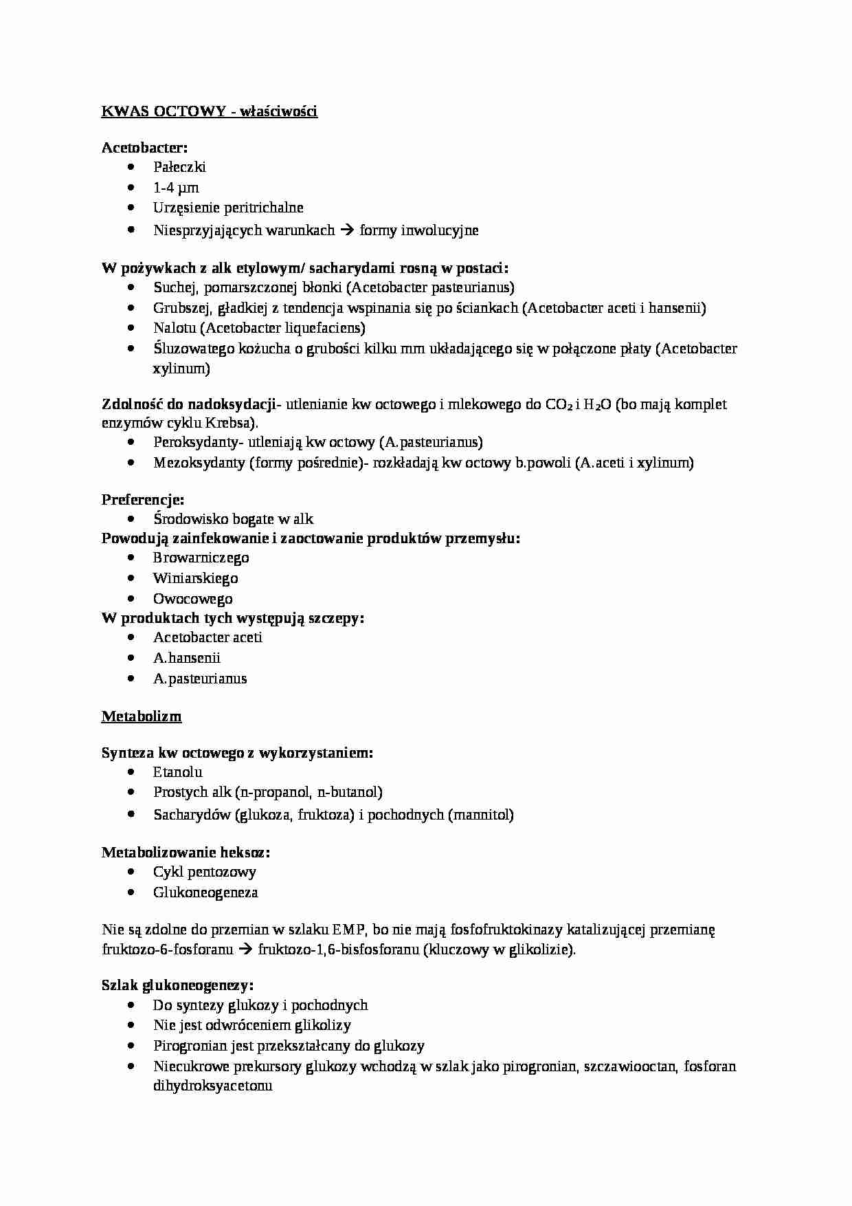 Biotechnologia żywności, Właściwości kwasu octowego - omówienie - strona 1