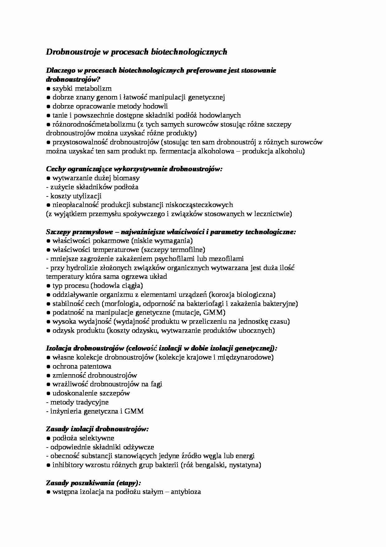 Drobnoustroje w procesach biotechnologicznych - omówienie - strona 1