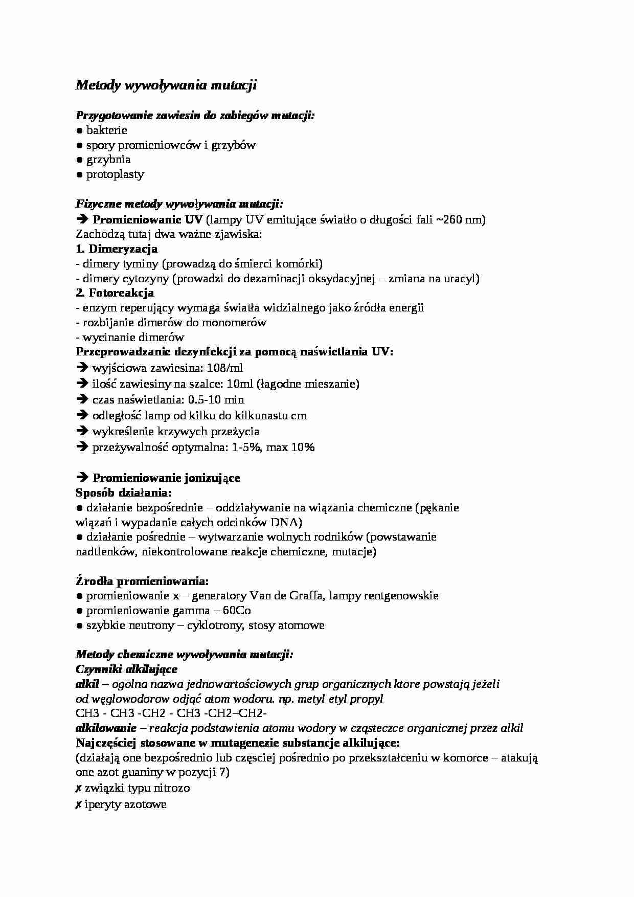 Metody wywoływania mutacji - omówienie - strona 1
