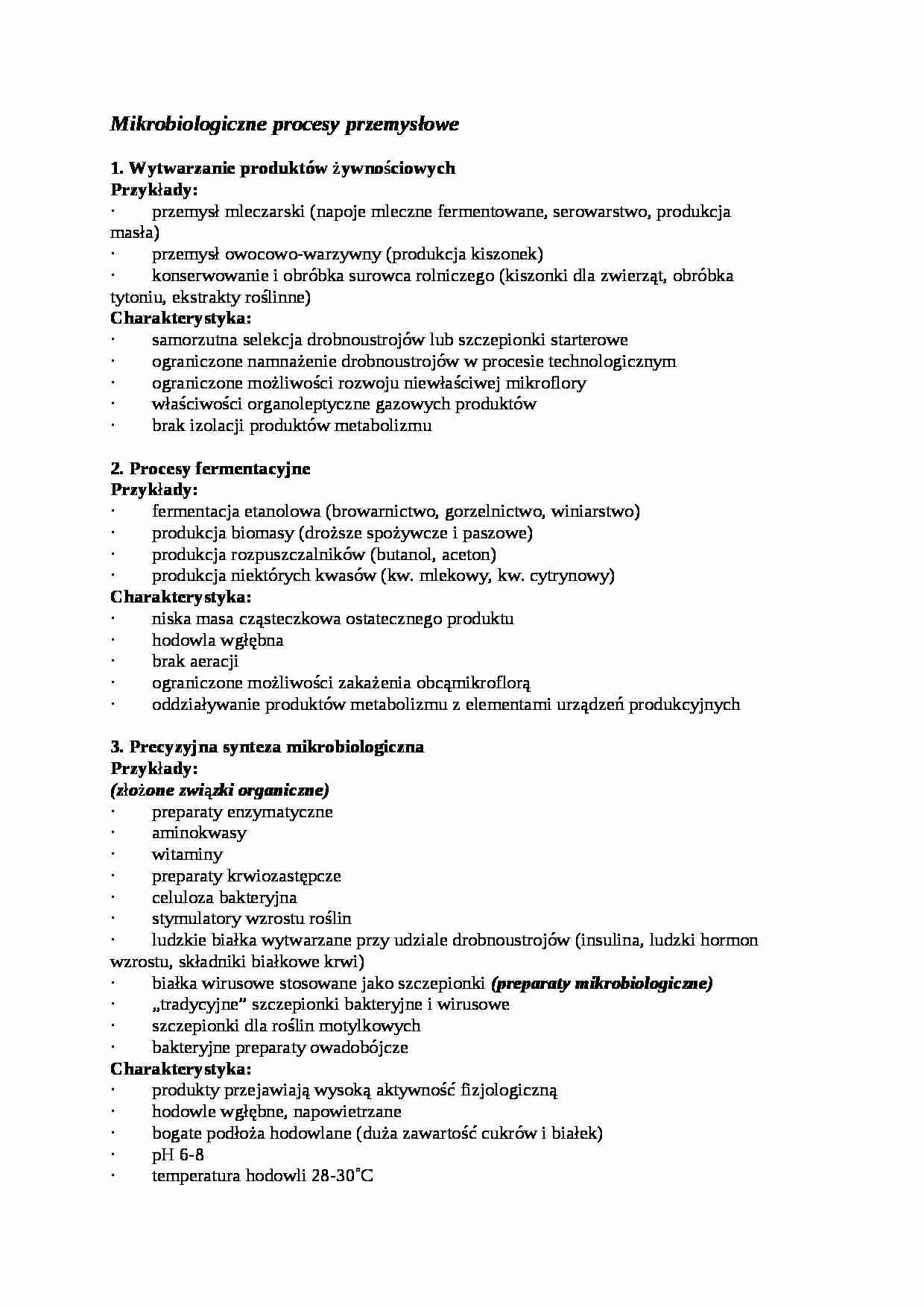  Mikrobiologiczne procesy przemysłowe - omówienie - strona 1