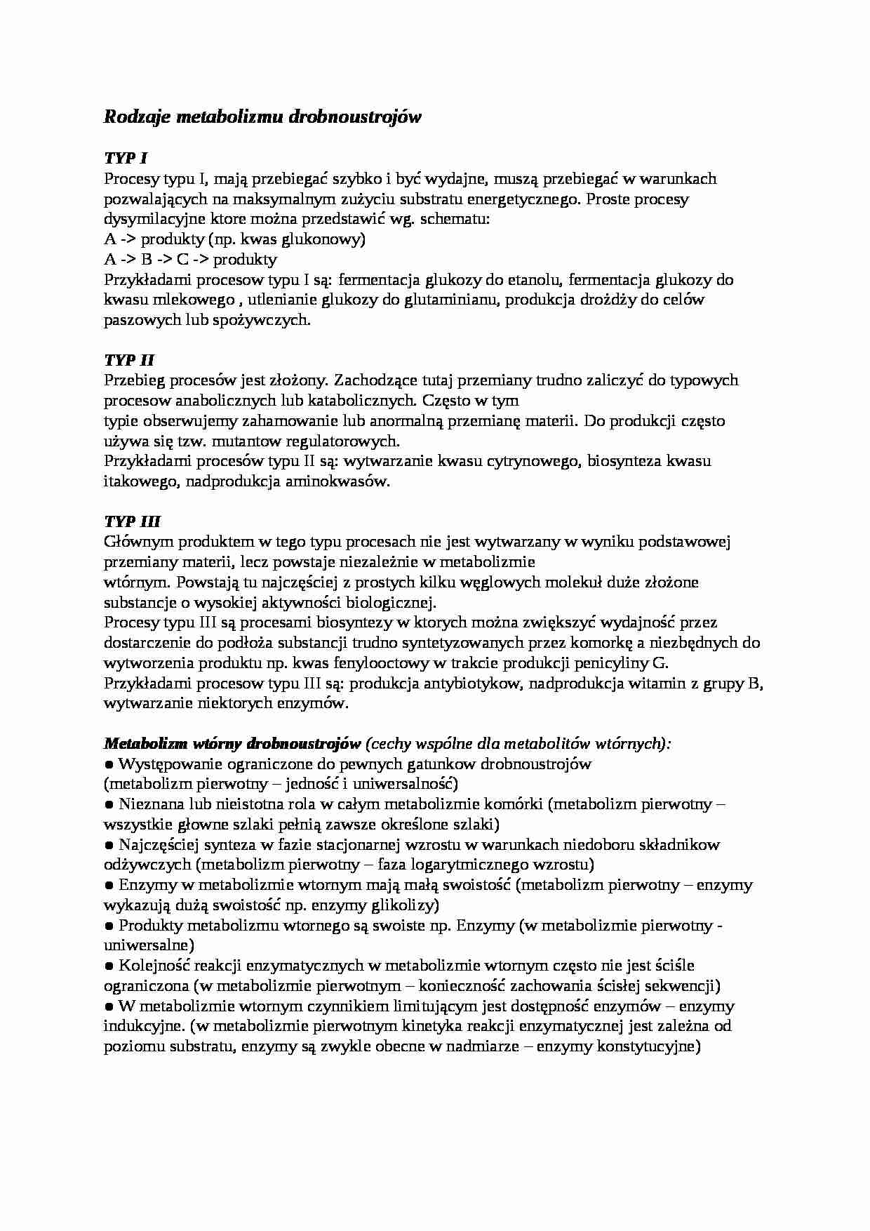  Rodzaje metabolizmu drobnoustrojów - omówienie - strona 1