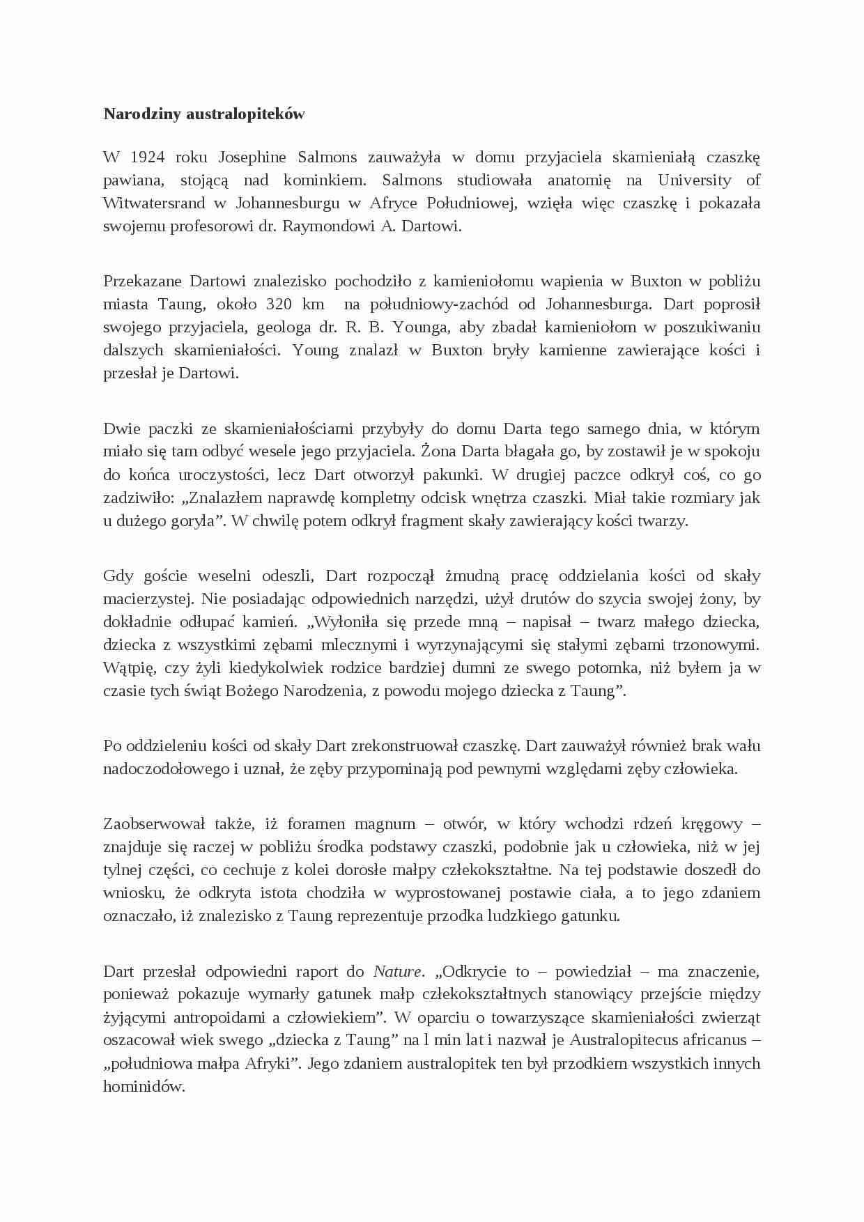 Narodziny australopiteków - omówienie - strona 1