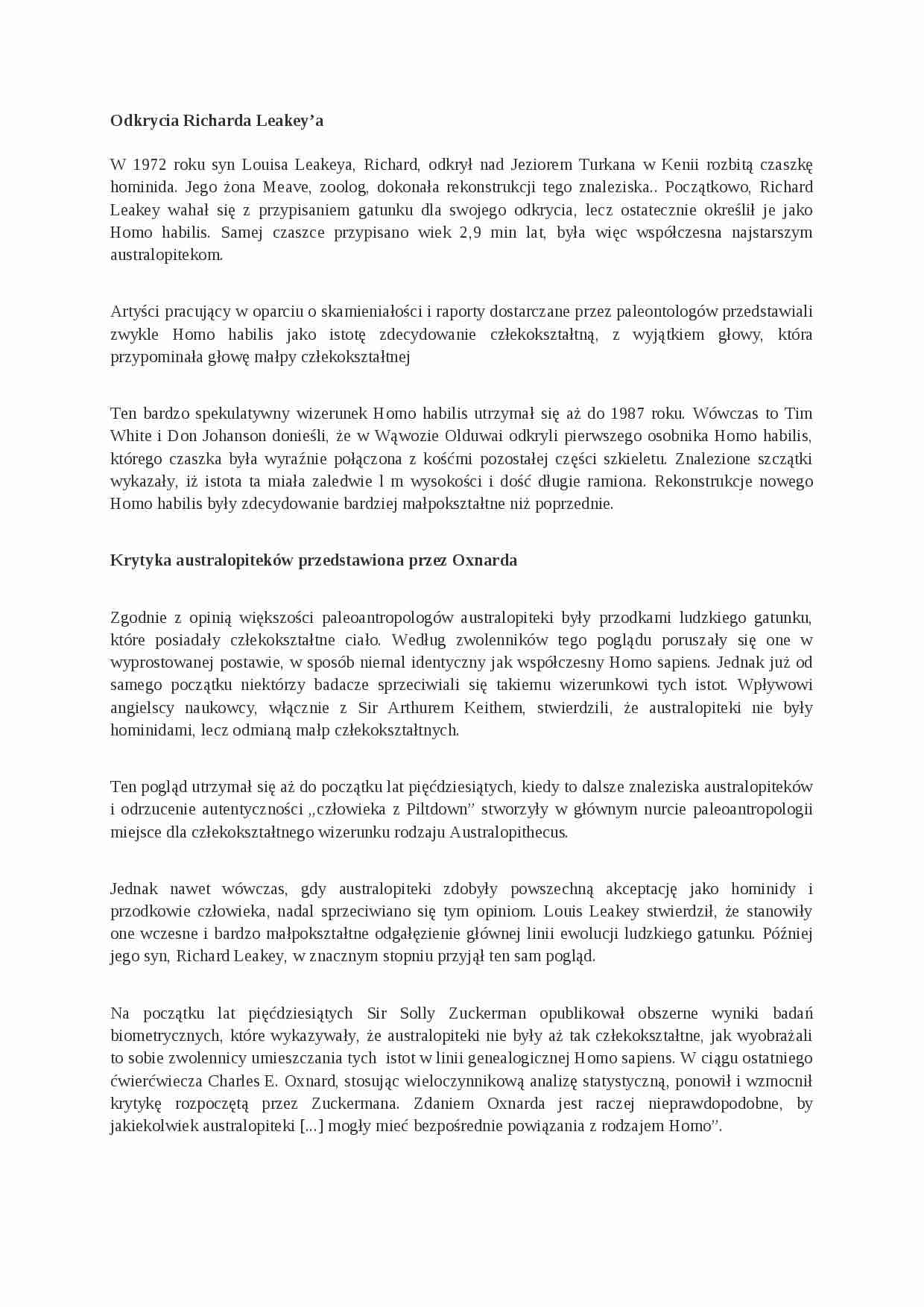 Odkrycia Richarda Leakey - omówienie - strona 1