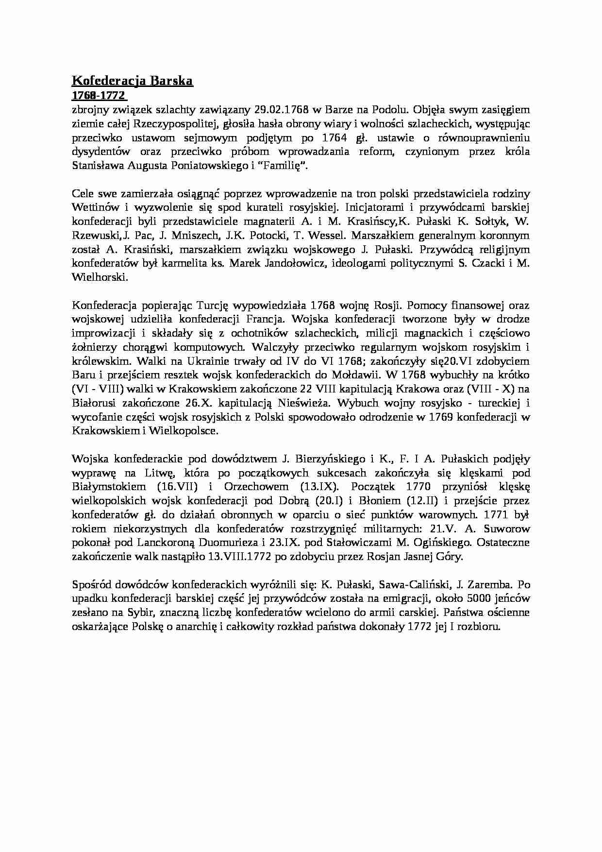 Kofederacja Barska - omówienie - strona 1