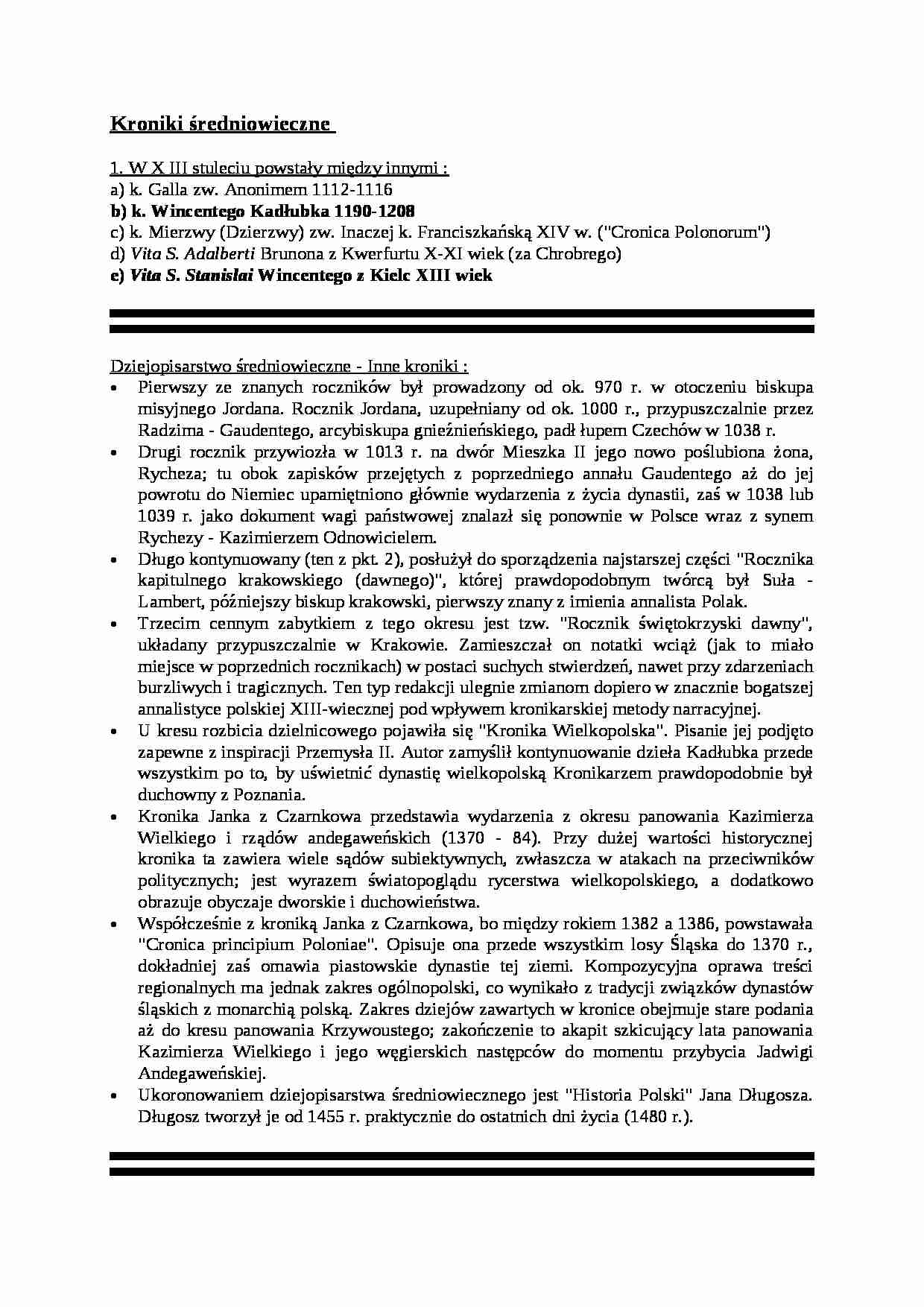 Kroniki średniowieczne - omówienie - strona 1