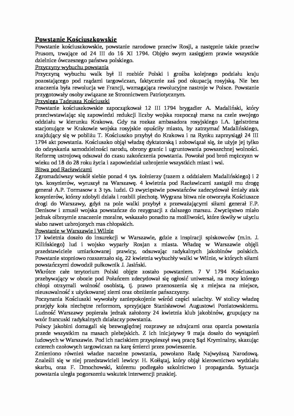 Powstanie Kościuszkowskie - omówienie - strona 1