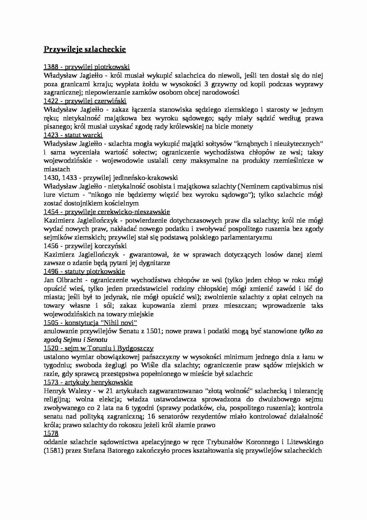 Przywileje szlacheckie - omówienie - strona 1