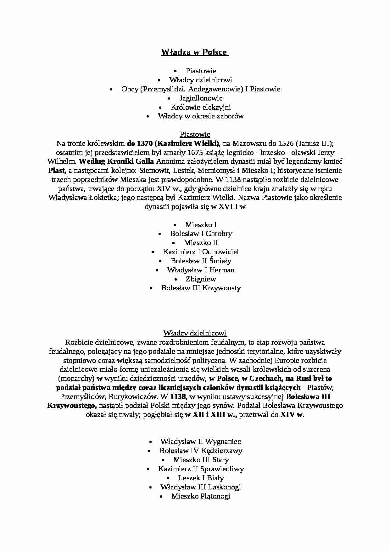 Władza w Polsce - omówienie - strona 1