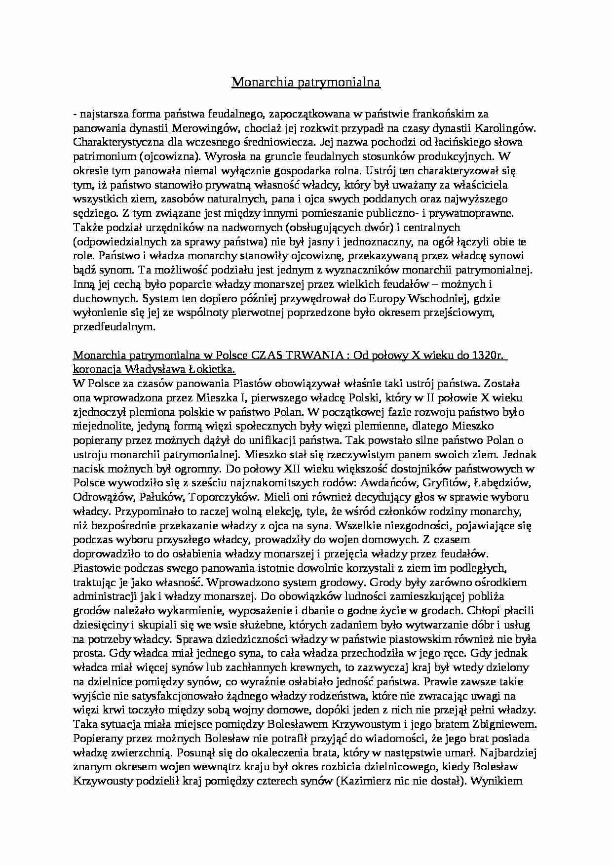 Monarchia patrymonialna - omówienie - strona 1