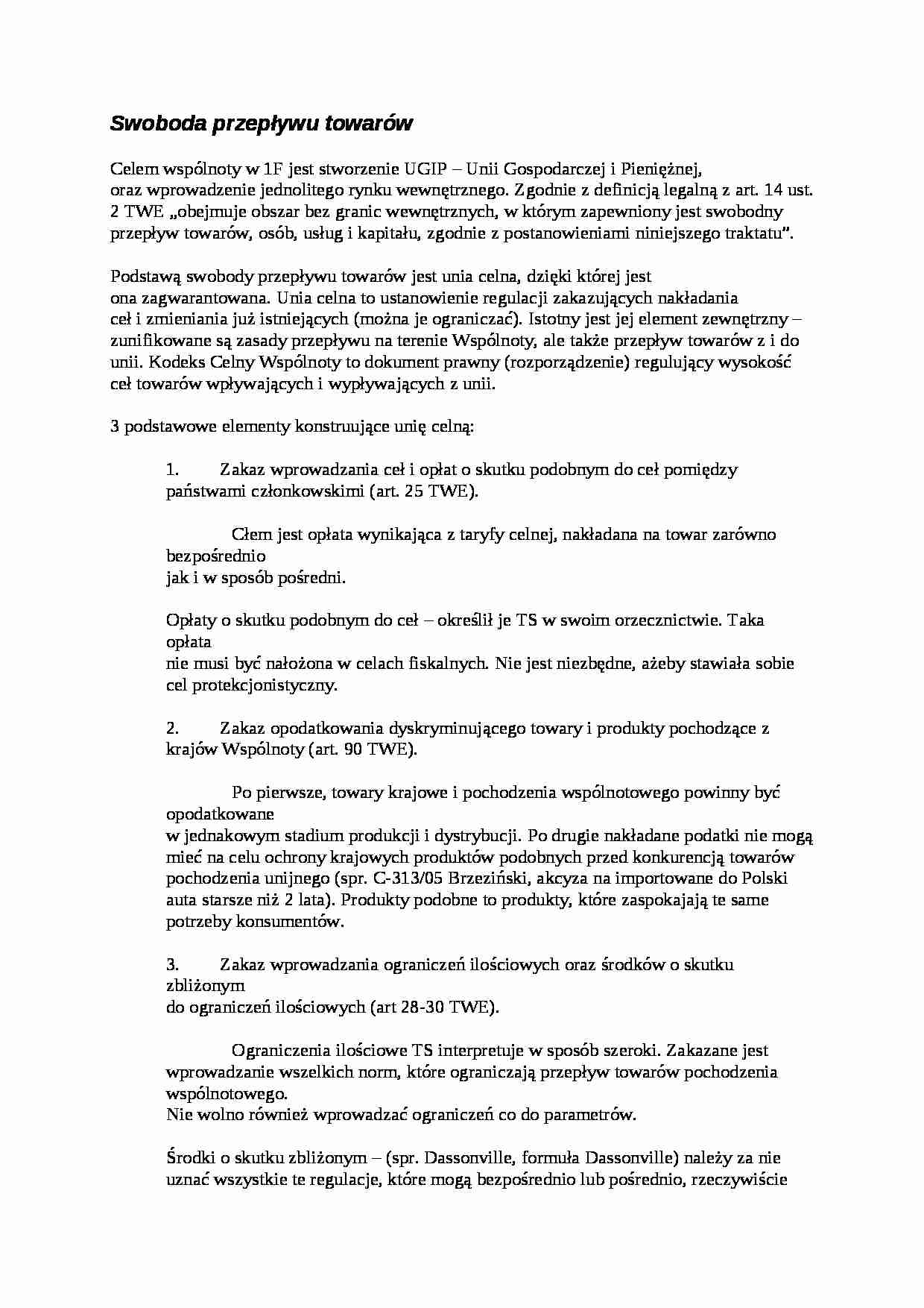 Swoboda przepływu towarów - omówienie - strona 1