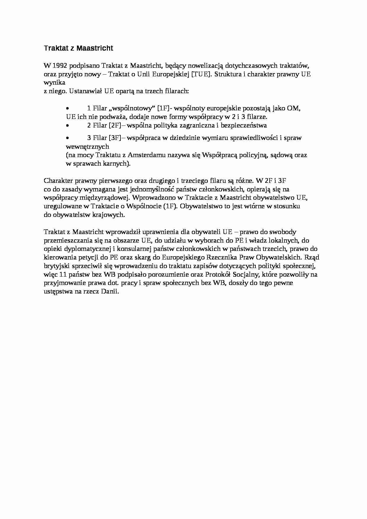 Traktat z Maastricht - omówienie - strona 1