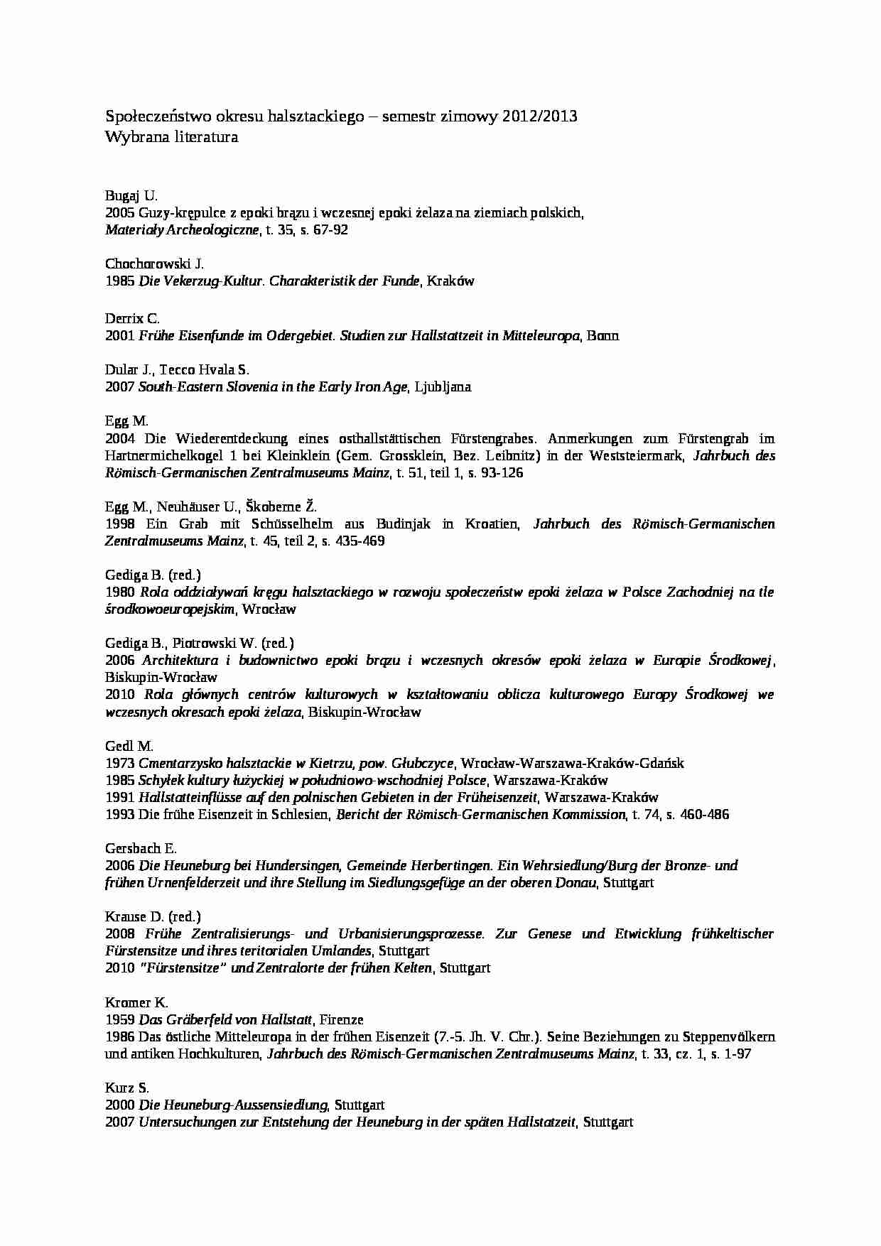 Społeczeństwo okresu halsztackiego - Lliteratura - omówienie - strona 1