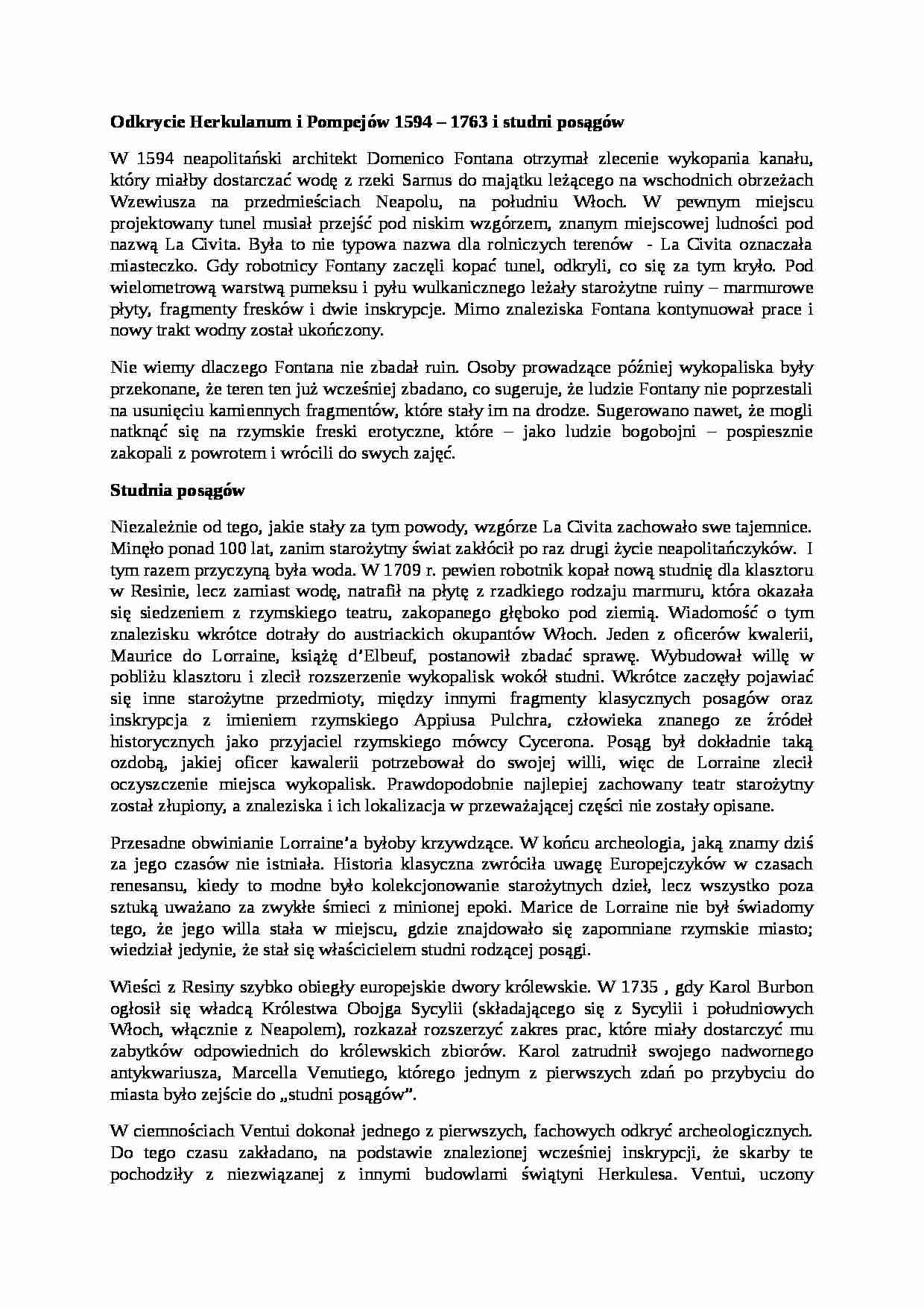 Odkrycie Herkulanum i Pompejów 1594 i studni posągów 1709 - omówienie - strona 1