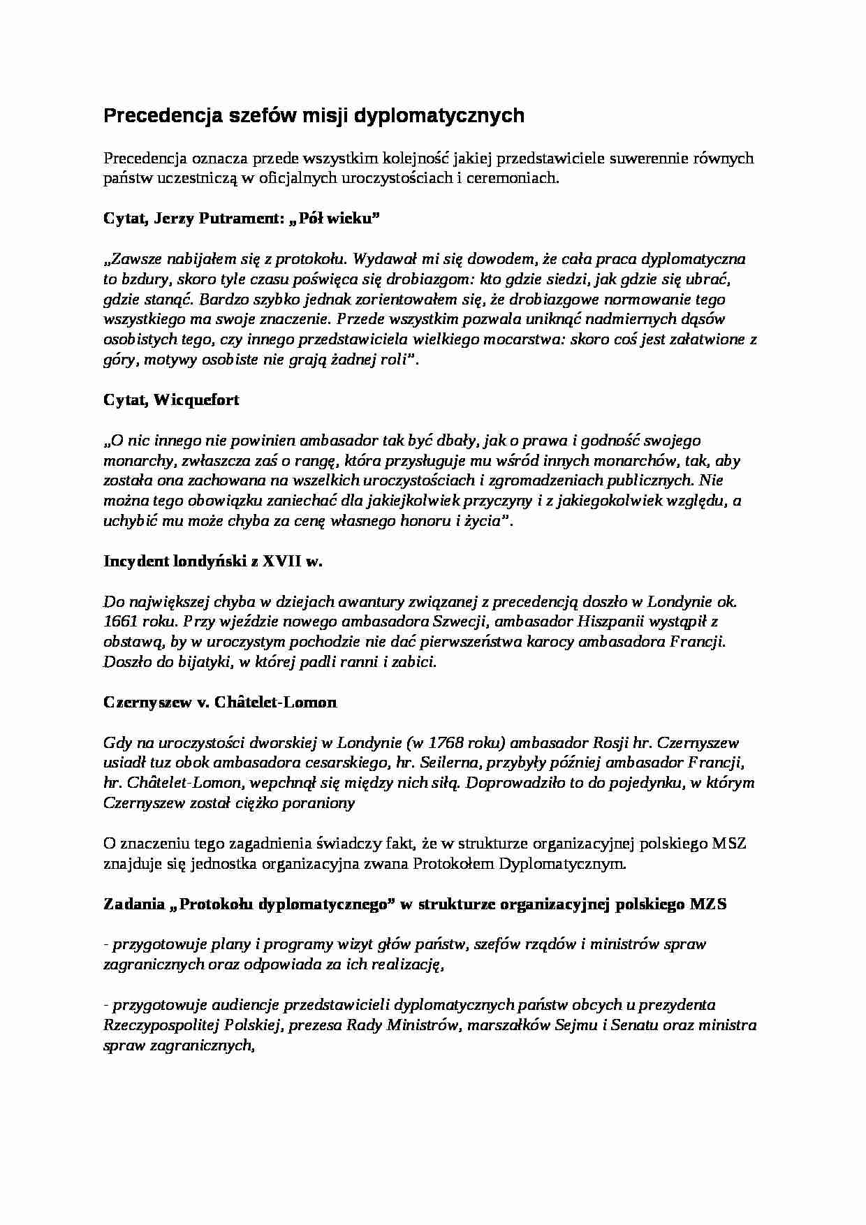 Precedencja szefów misji dyplomatycznych - omówienie - strona 1