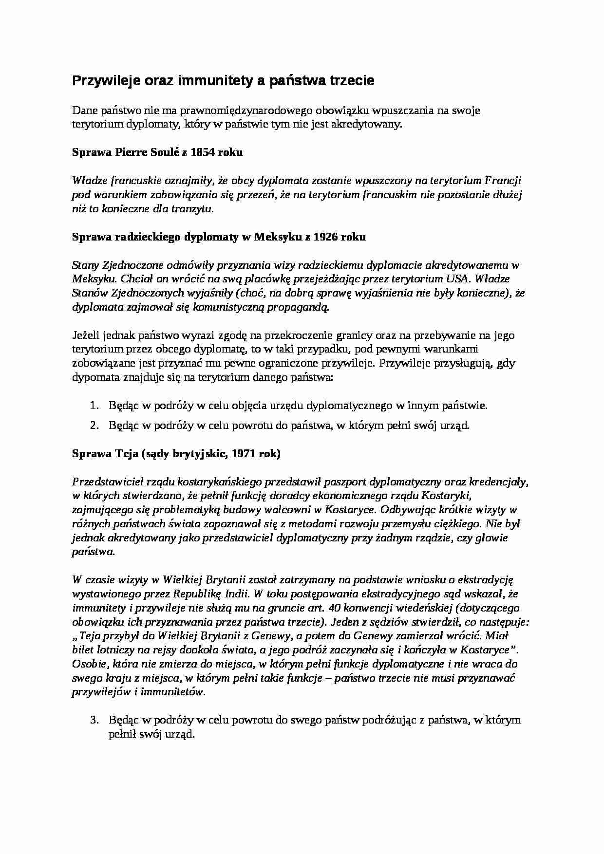 Przywileje oraz immunitety a państwa trzecie - omówienie - strona 1