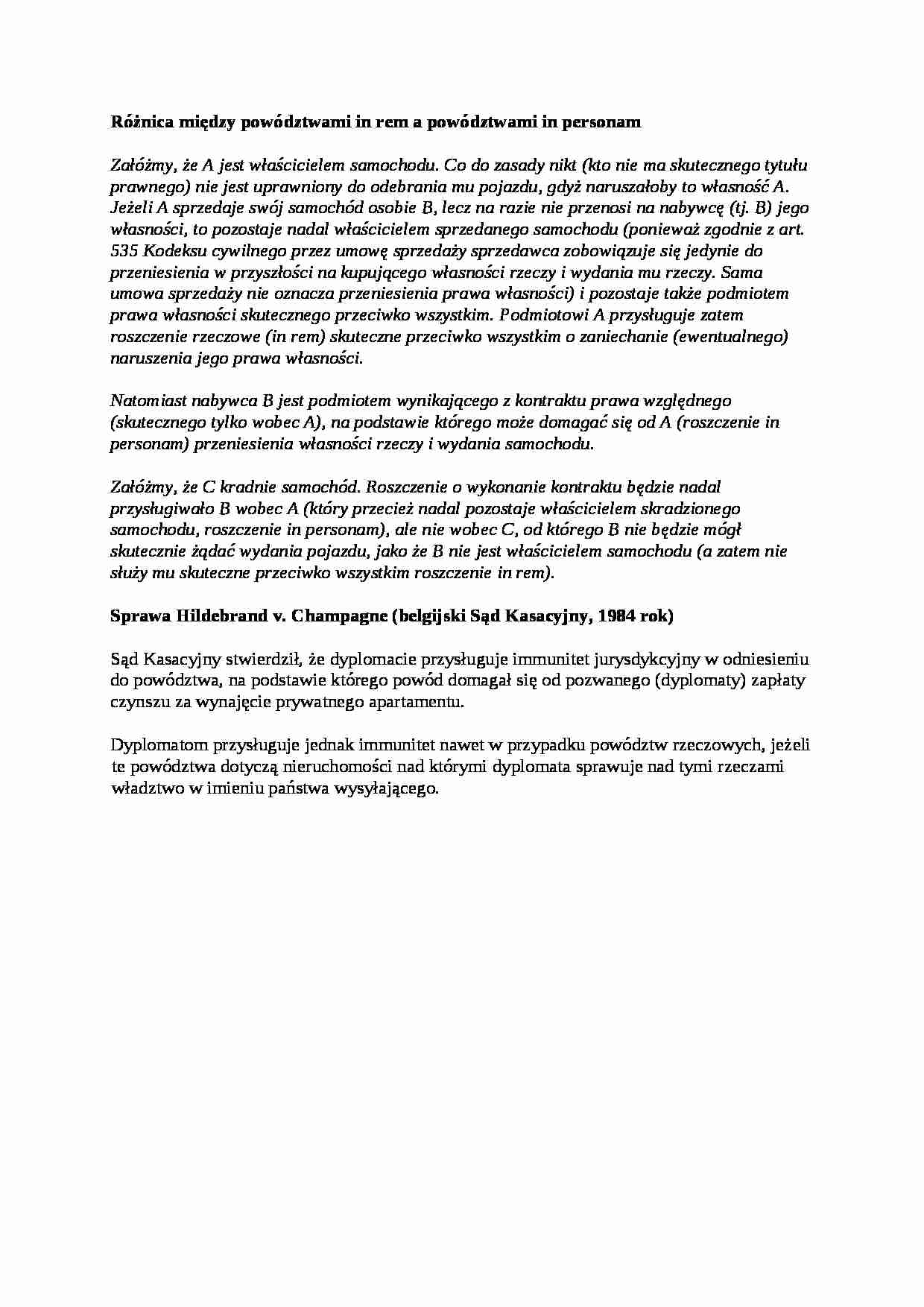 Różnica między powództwami in rem a powództwami in personam - strona 1