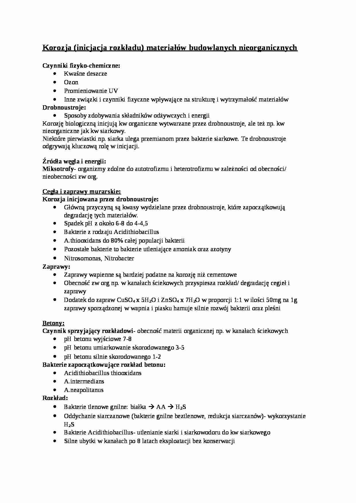  Korozja materiałów budowlanych nieorganicznych - omówienie - strona 1