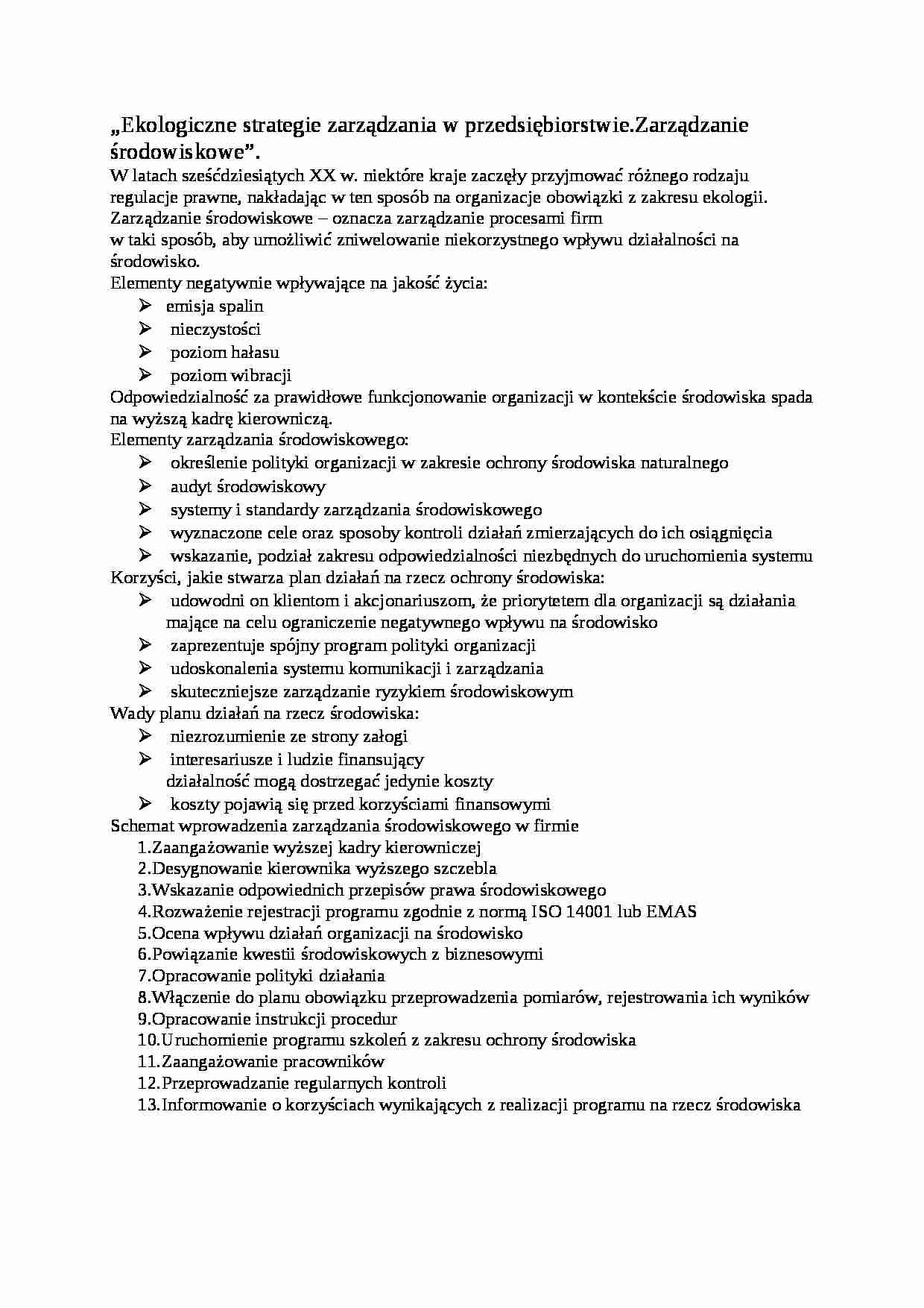 Ekologiczne strategie zarządzania w przedsiębiorstwie - omówienie - strona 1