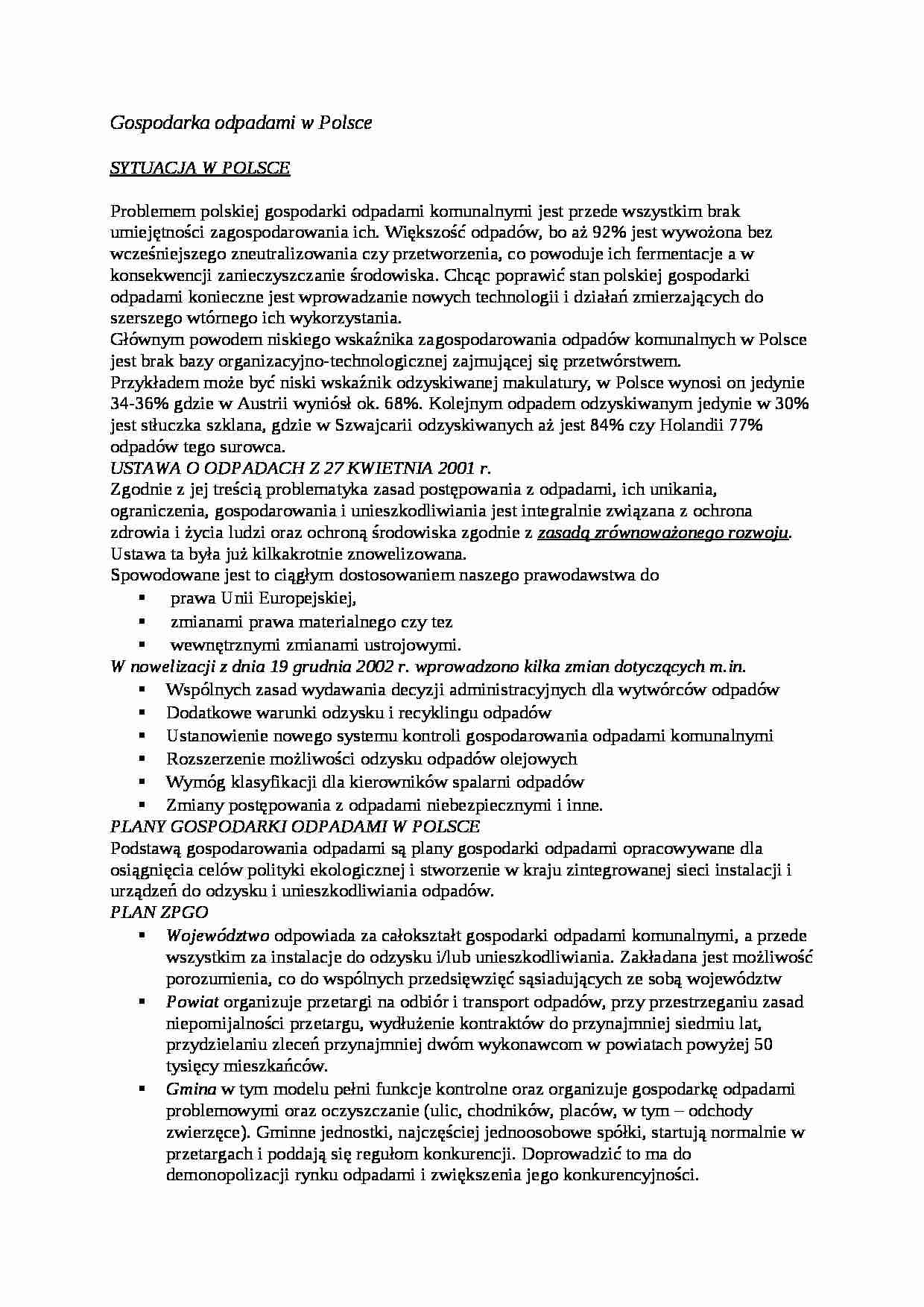  Gospodarka odpadami w Polsce - omówienie - strona 1